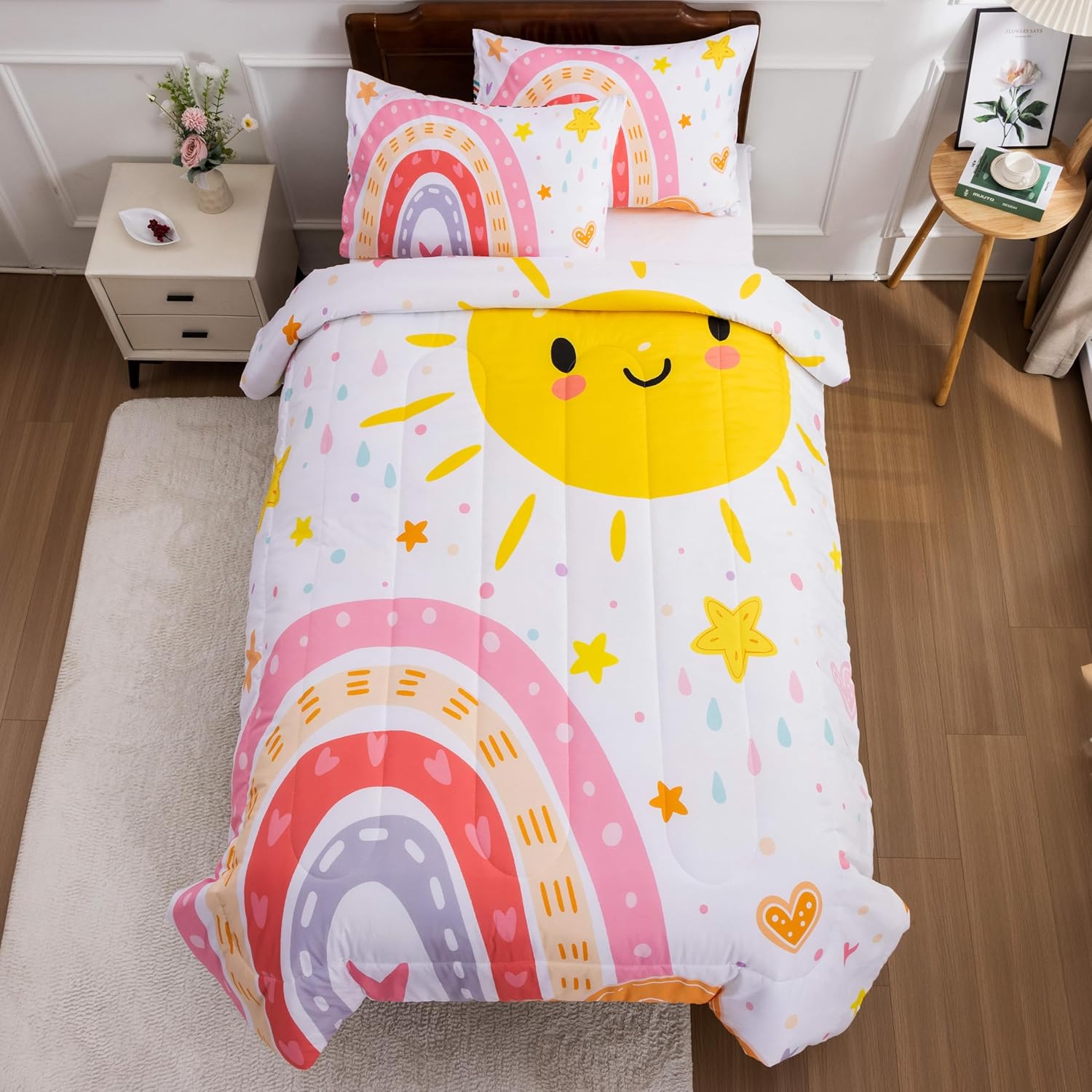 Btargot 3-Piece Rainbow Comforter Set for Kids