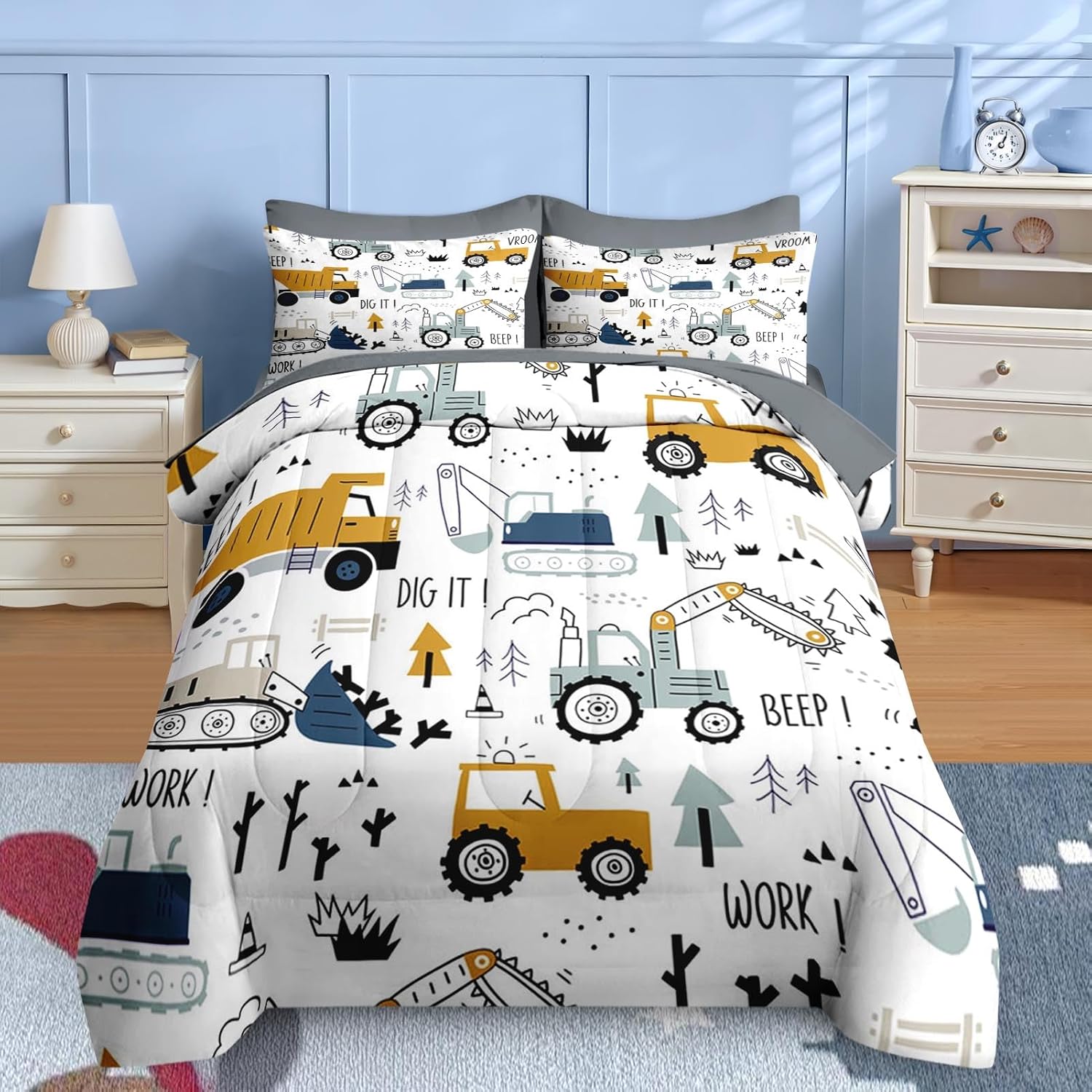 Nesker Comforter Set Queen Size with Cargo Crane Design 1