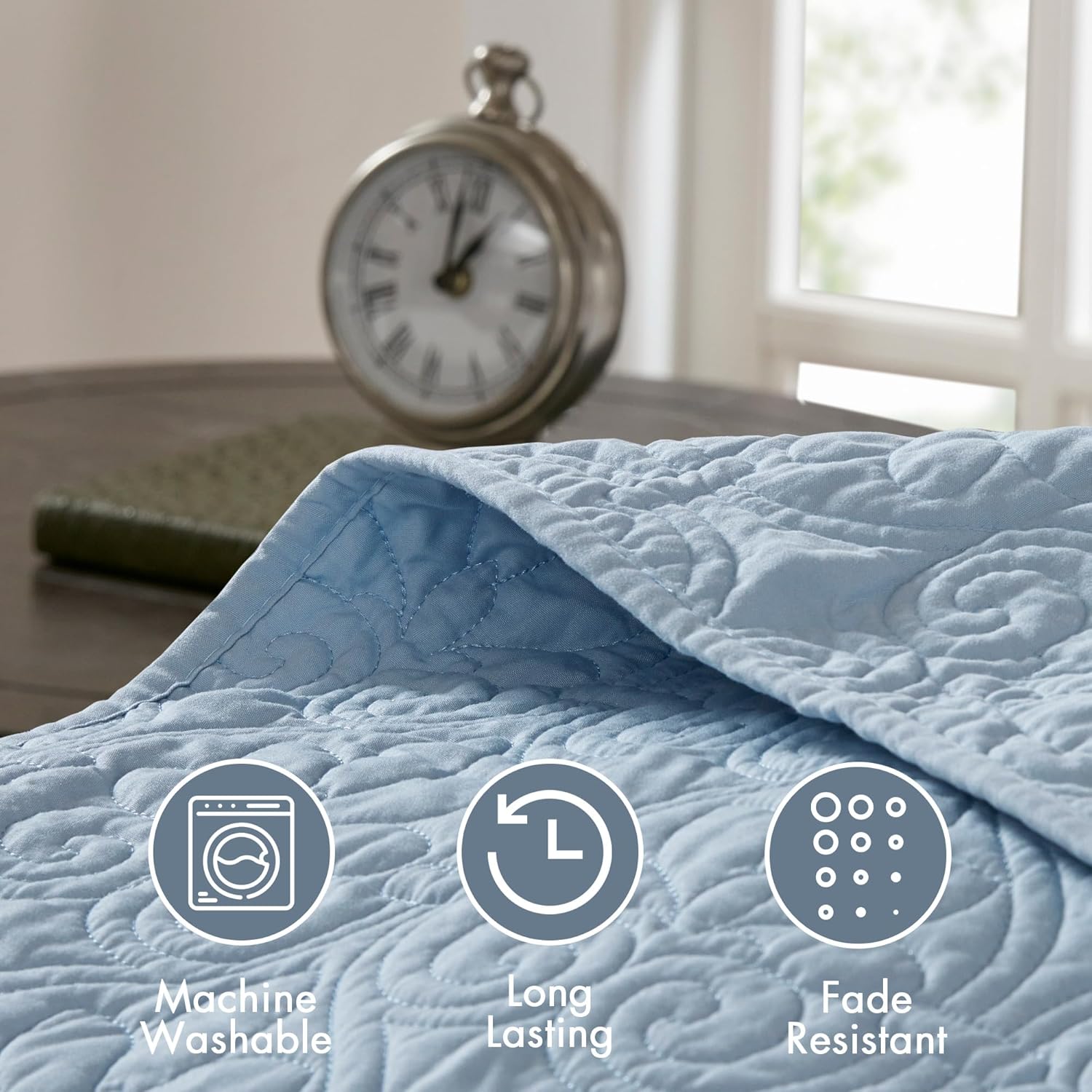 Madison Park Quebec Quilt Set Dusty Blue 3 Piece