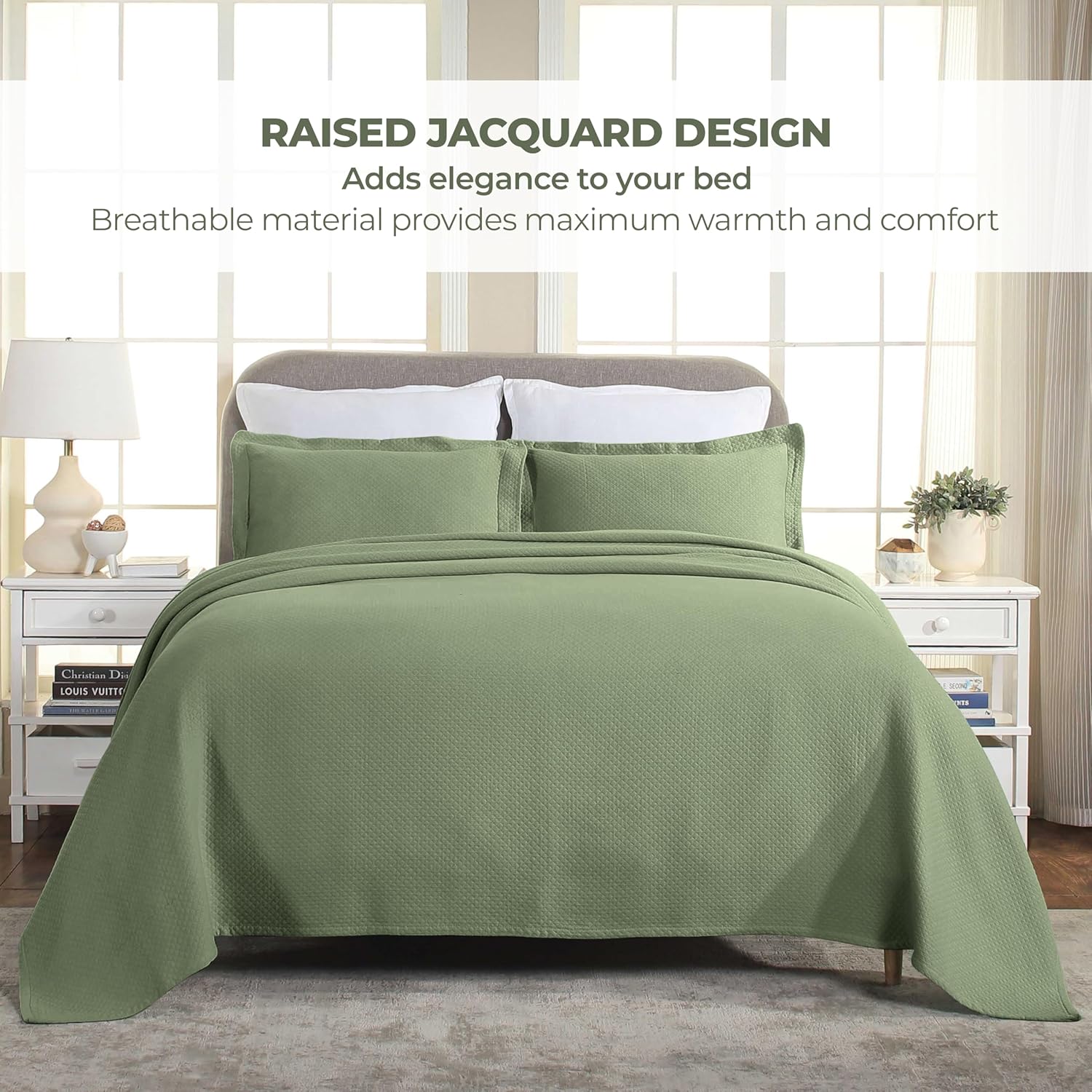 Superior Oversized Bedspread Set Diamond Solitaire Design Twin Sage