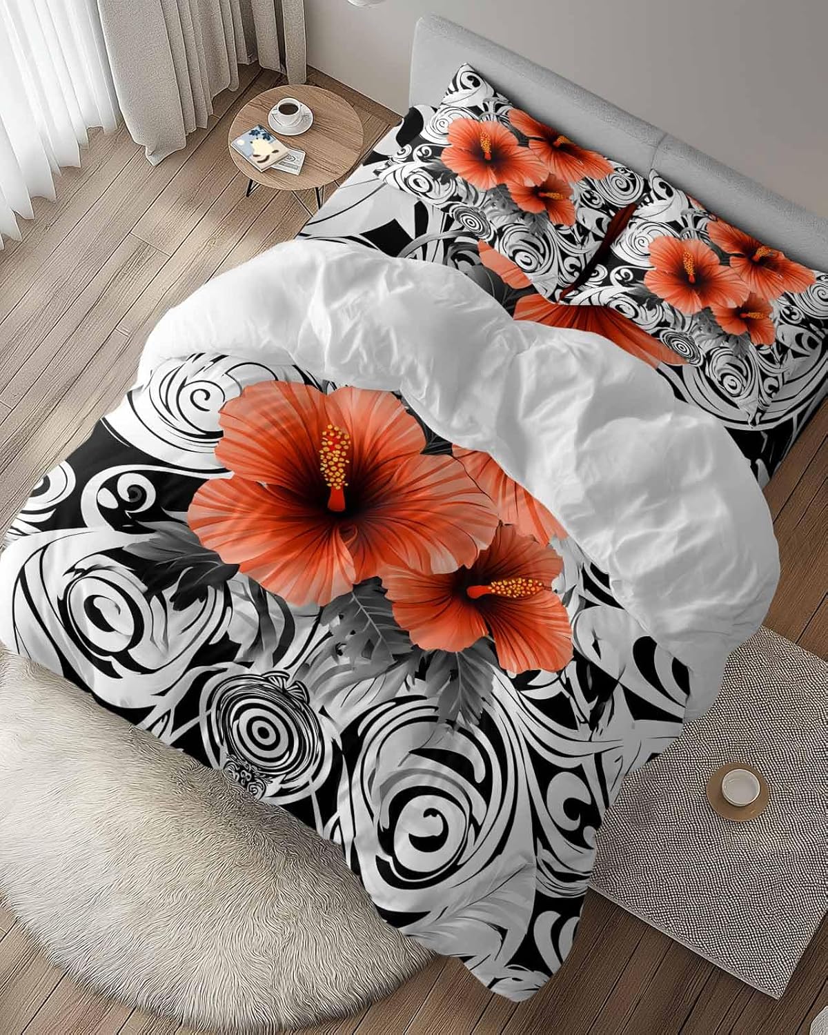 ZOE GARDEN Orange Flowers Duvet Cover Set Twin Size