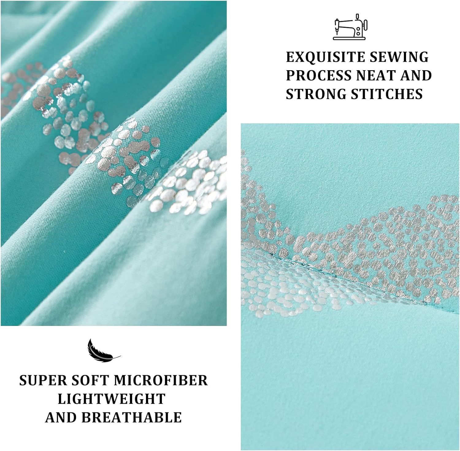 Menghomeus Aqua Comforter Set King Metallic Teal and Silver 1