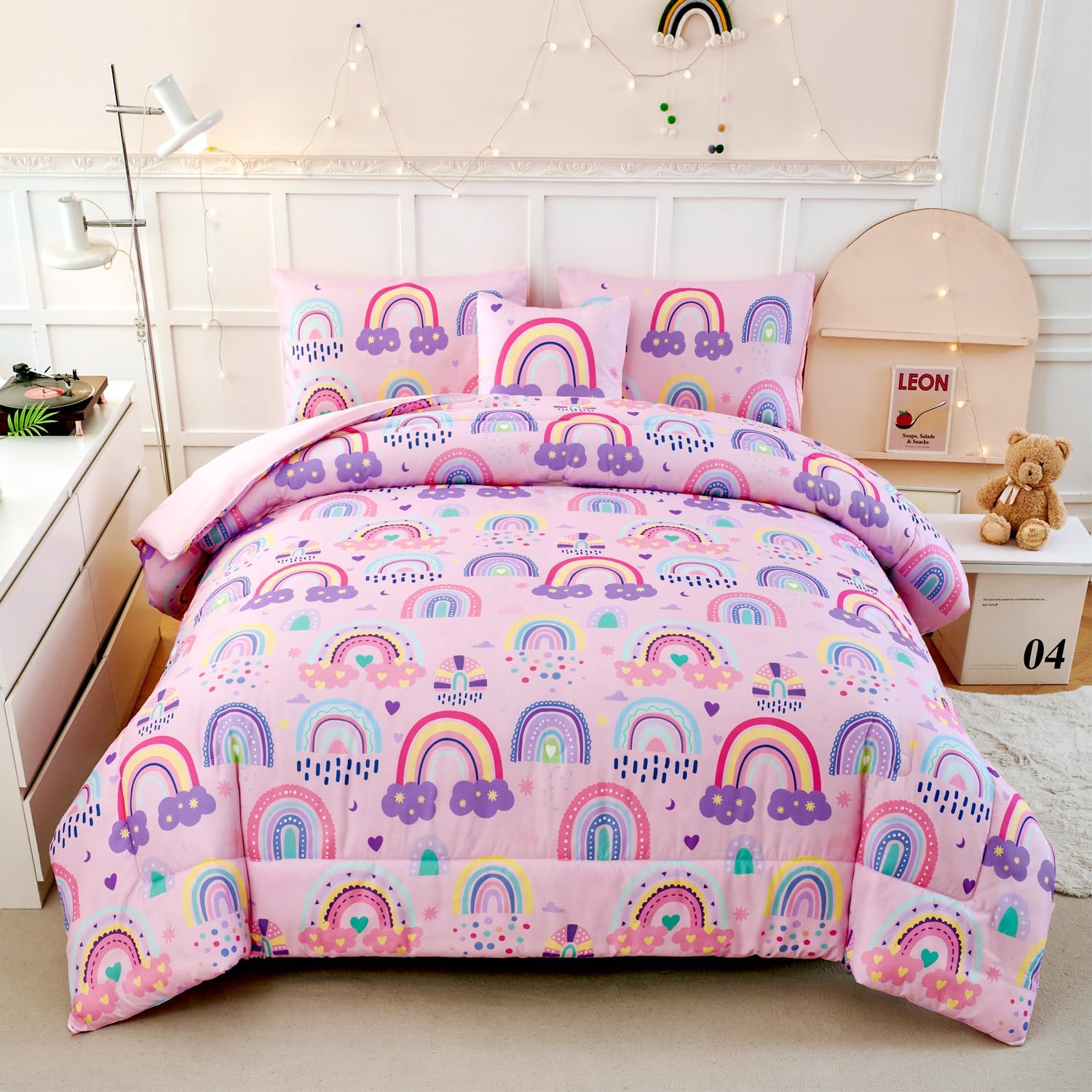 ANGIYUIN 6-Piece Rainbow Kids Comforter Set