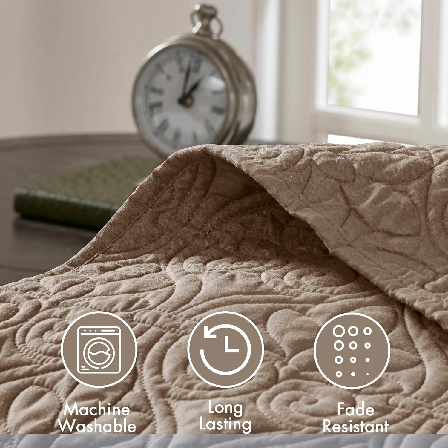 Madison Park Quebec Quilt Set - Dusty Khaki 3 Piece