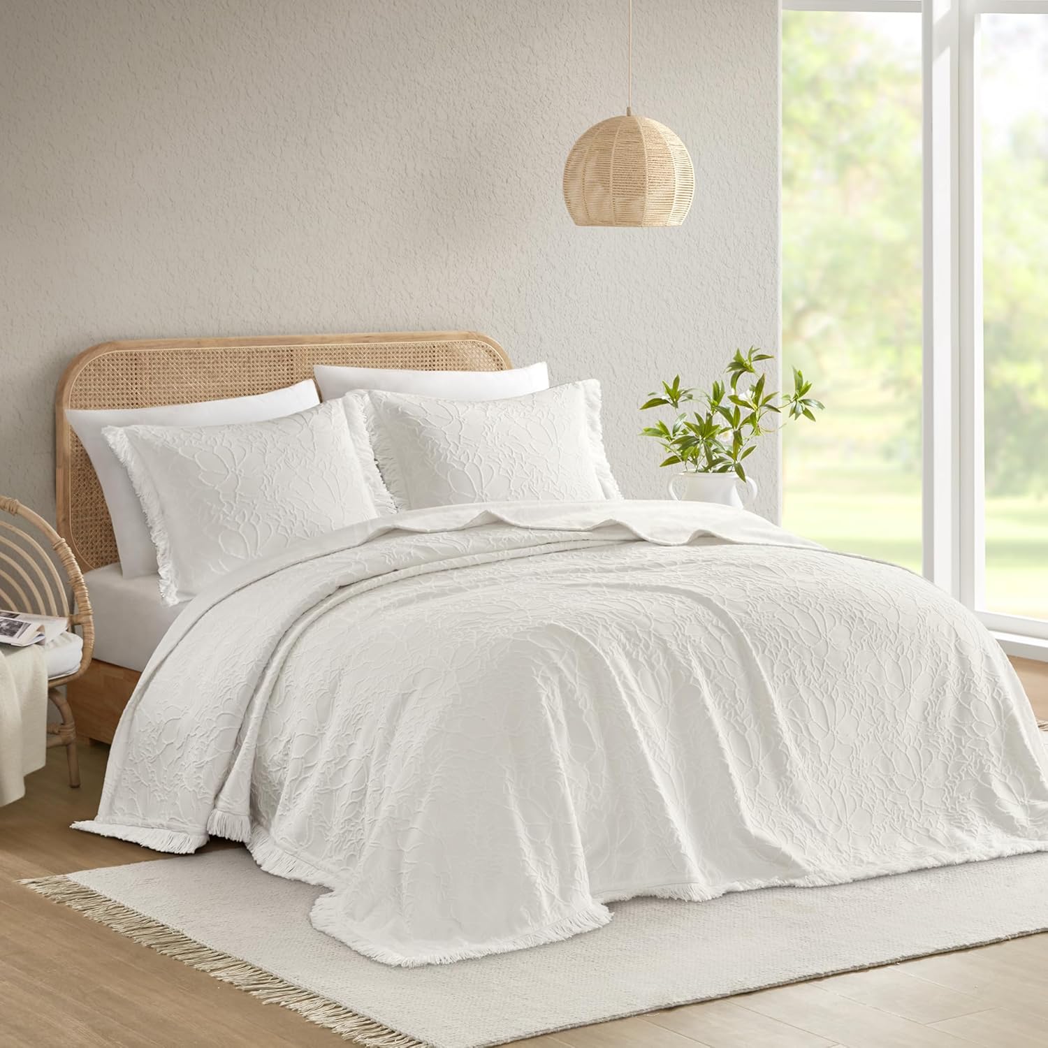 Madison Park Queen Chenille Floral Bedspread with Fringes 3 Piece