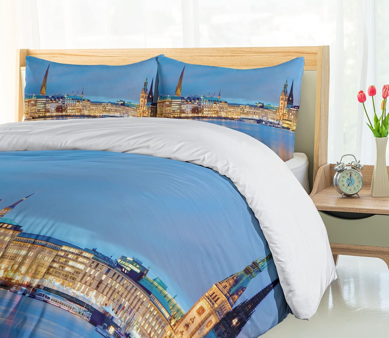 Ambesonne European Duvet Cover Set - Old Town Baroque Print Twin Size