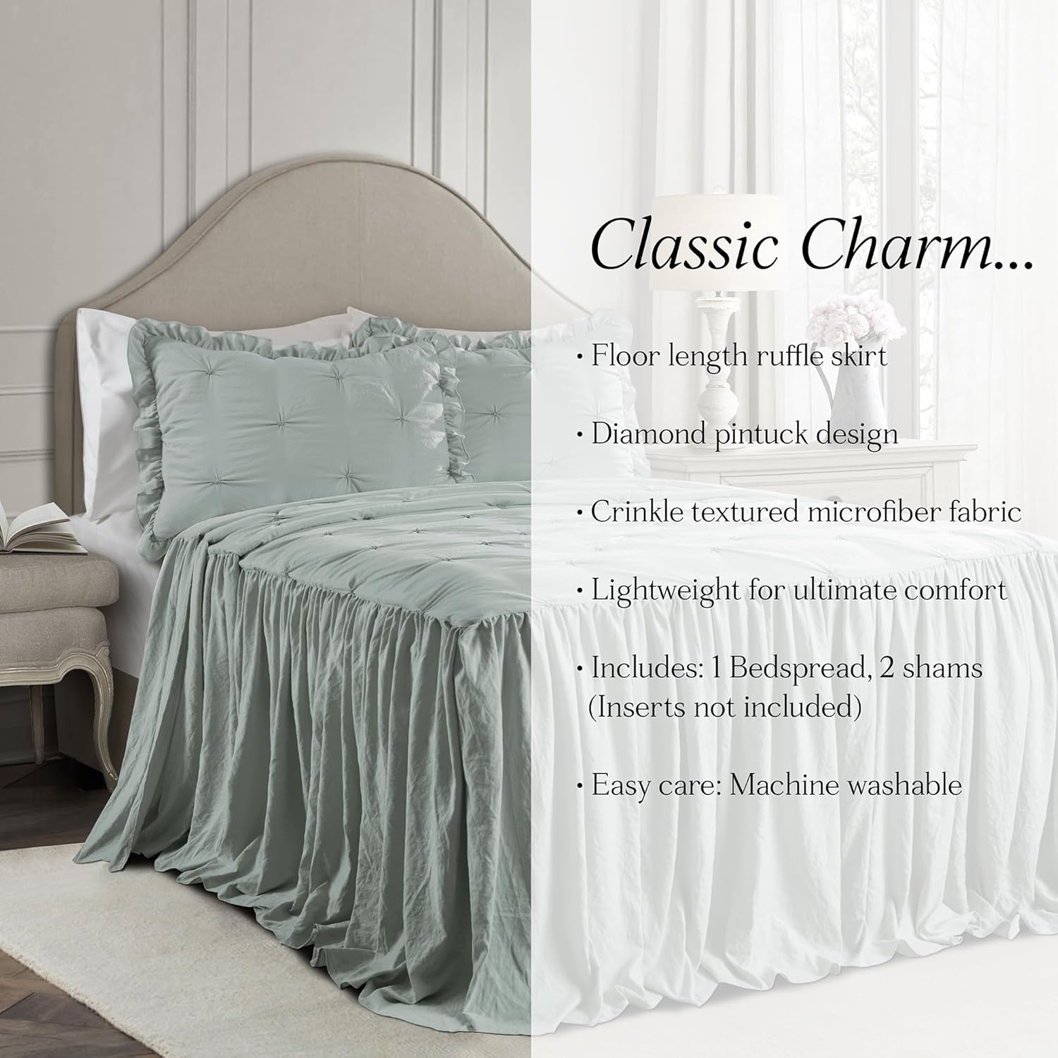 Lush Decor Ravello Ruffle Skirt Bedspread Set - King Blue