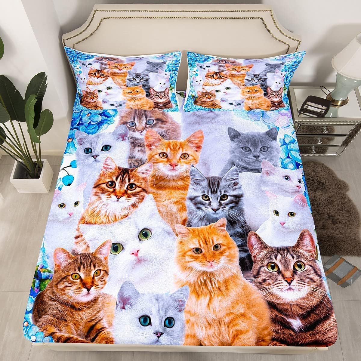 Feelyou Kids Cat Bedding Fitted Sheet Set