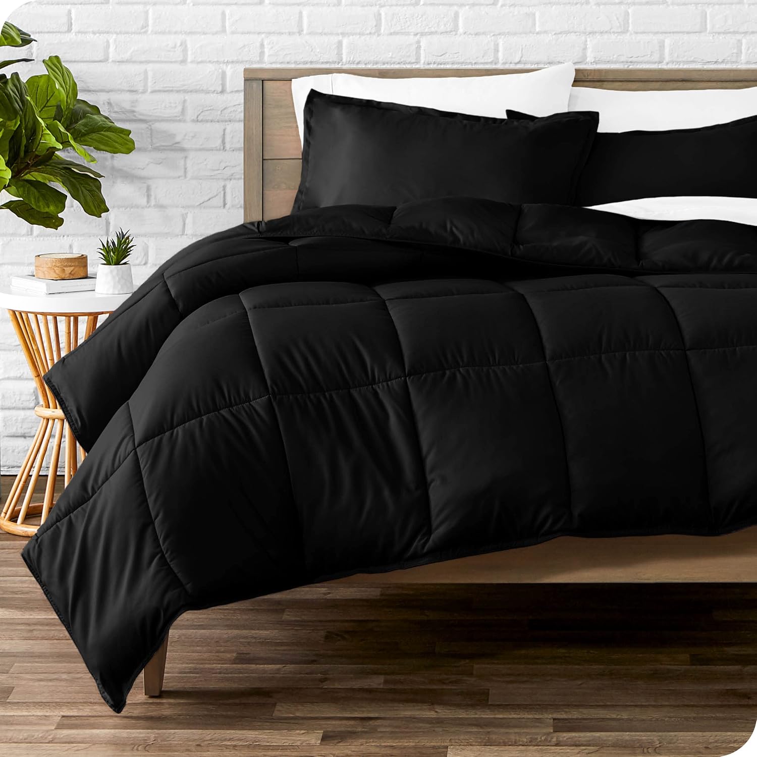 Bare Home Comforter Set with Microplush Blanket King Black