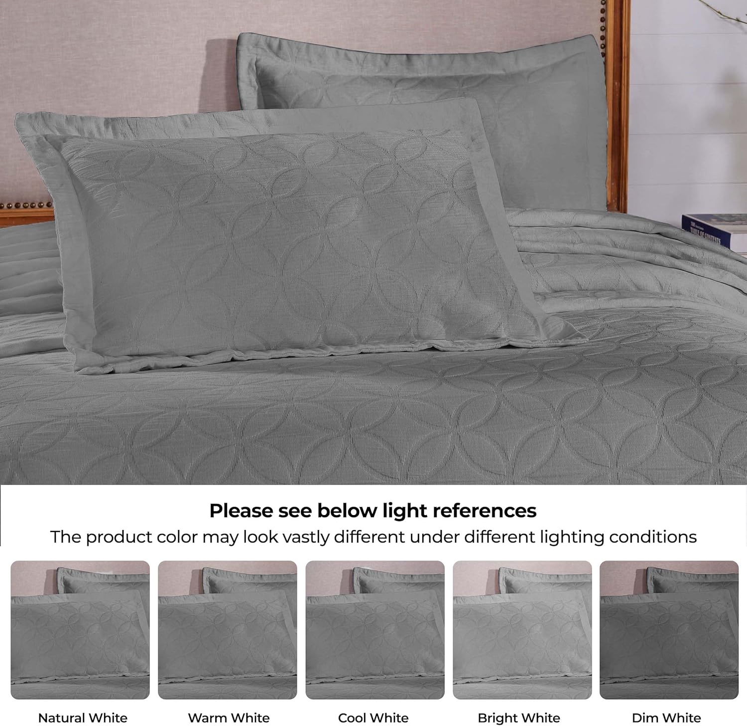 Superior Cotton Bedspread Set with Pillow Shams Grey King Size