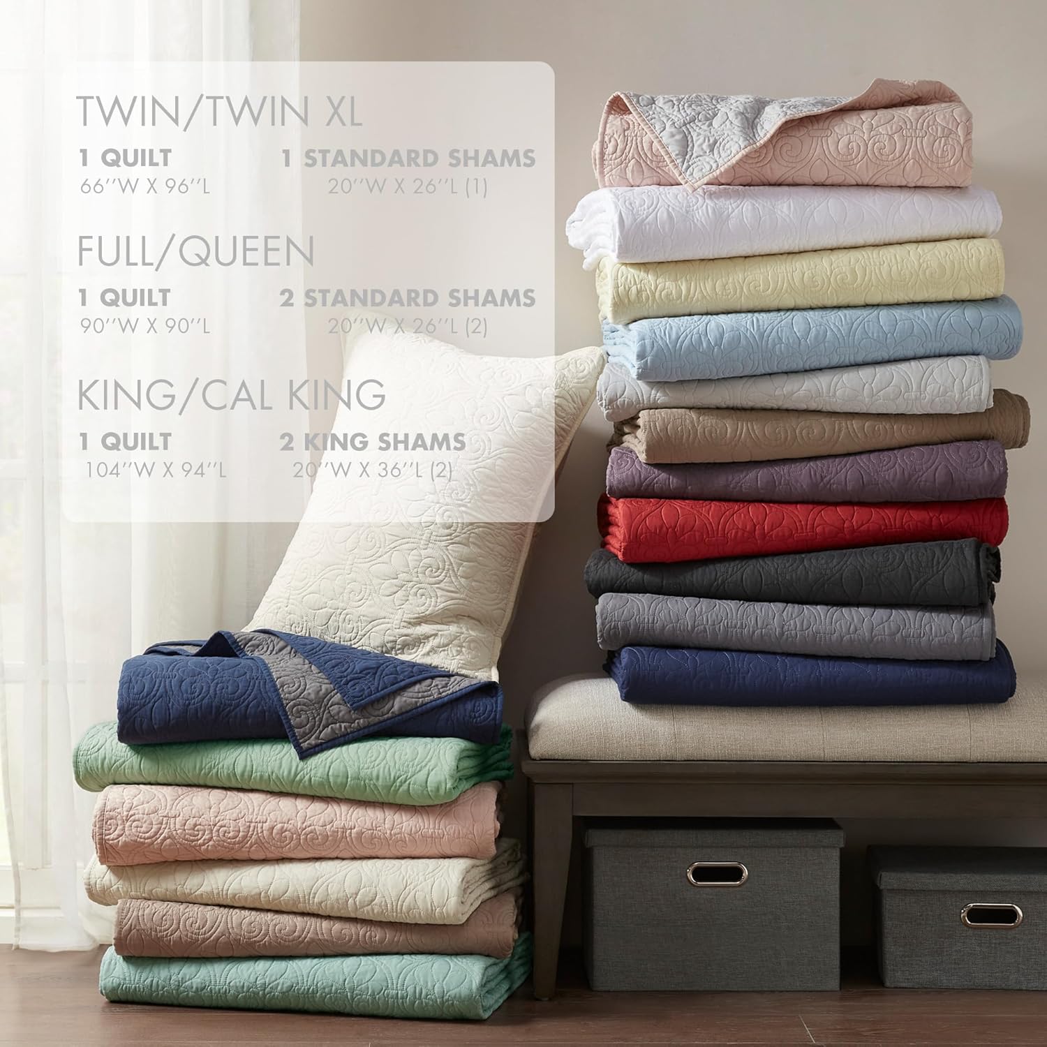 Madison Park Quebec Quilt Set - 2 Piece White Damask Design