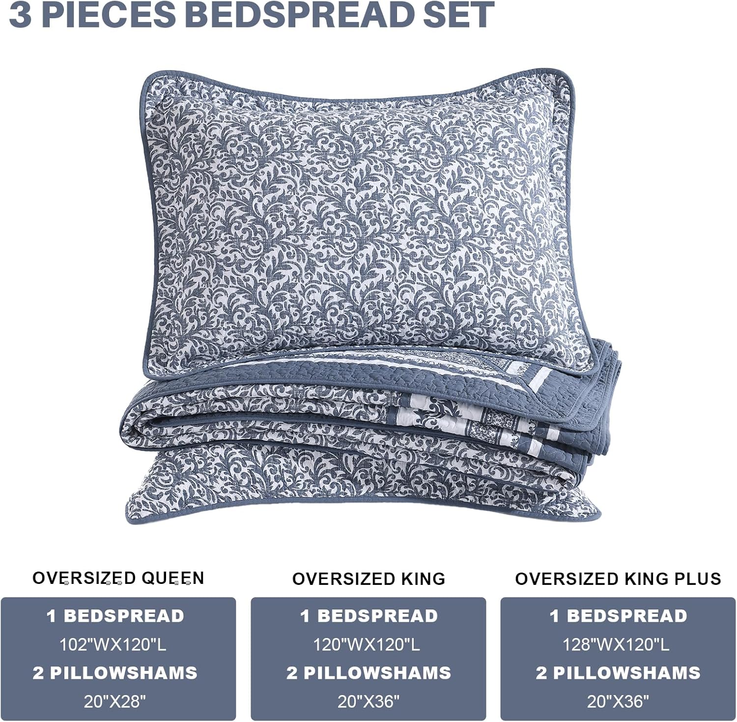 FineStichery Cotton King Bedspread Set 128x120 Blue White