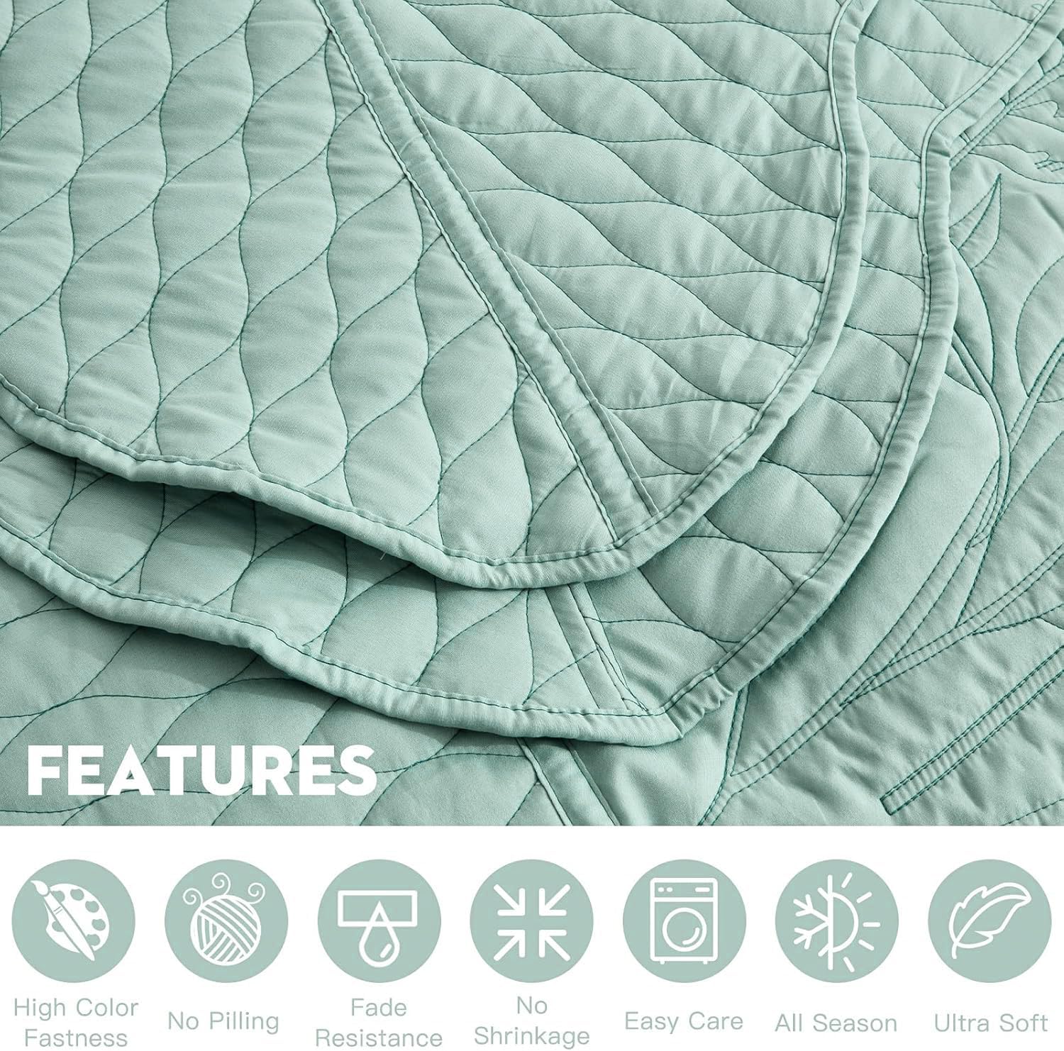 DaisyHuang Botanical Bedspread Set - Leaves Pattern Queen Size 4 Piece