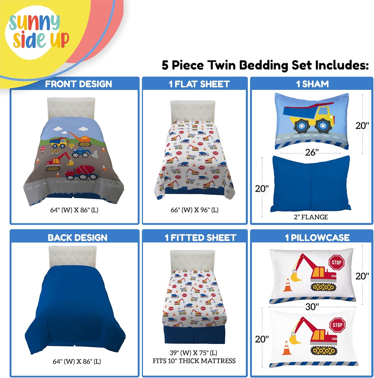 Sunny Side Up Construction Zone Twin Comforter Set