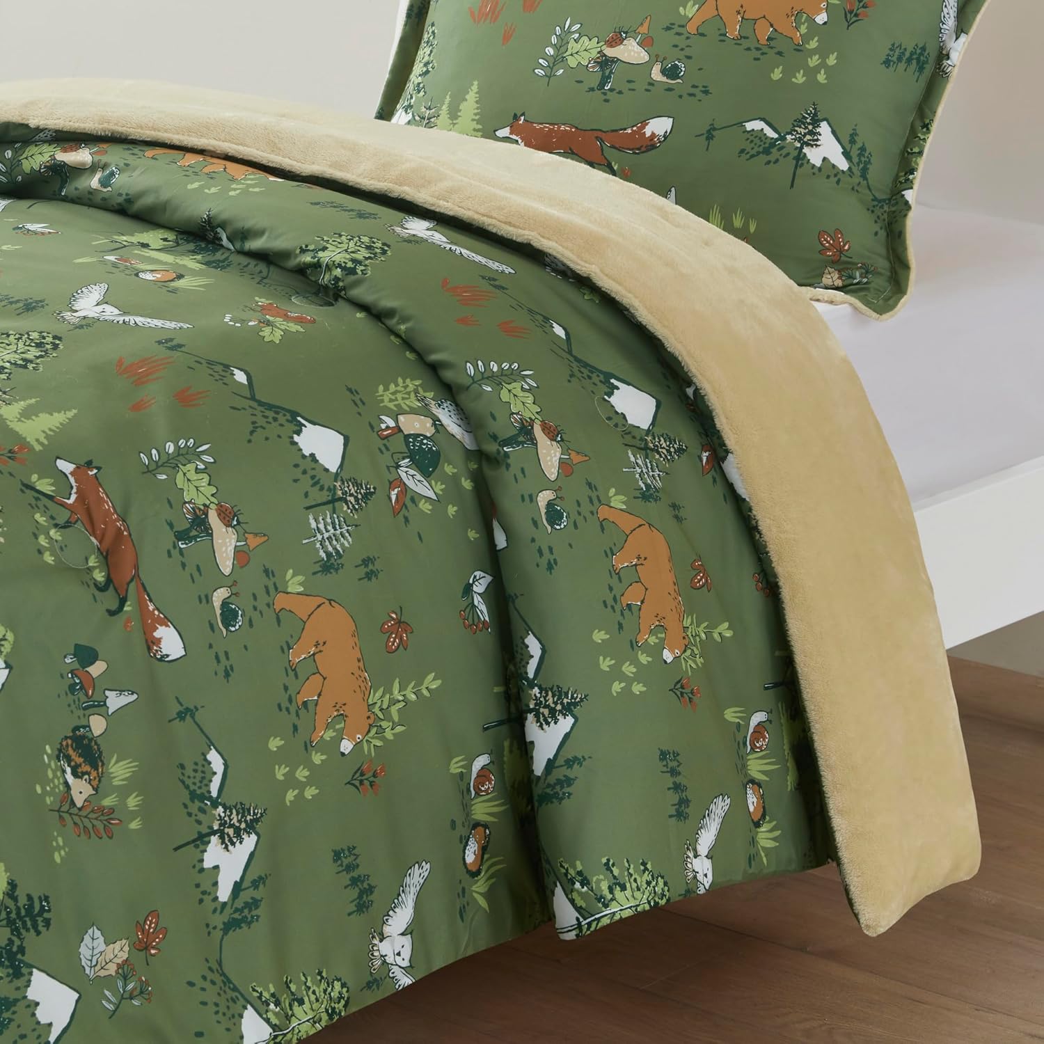 MI ZONE Kids Fluffy Comforter Set with Forest Animals