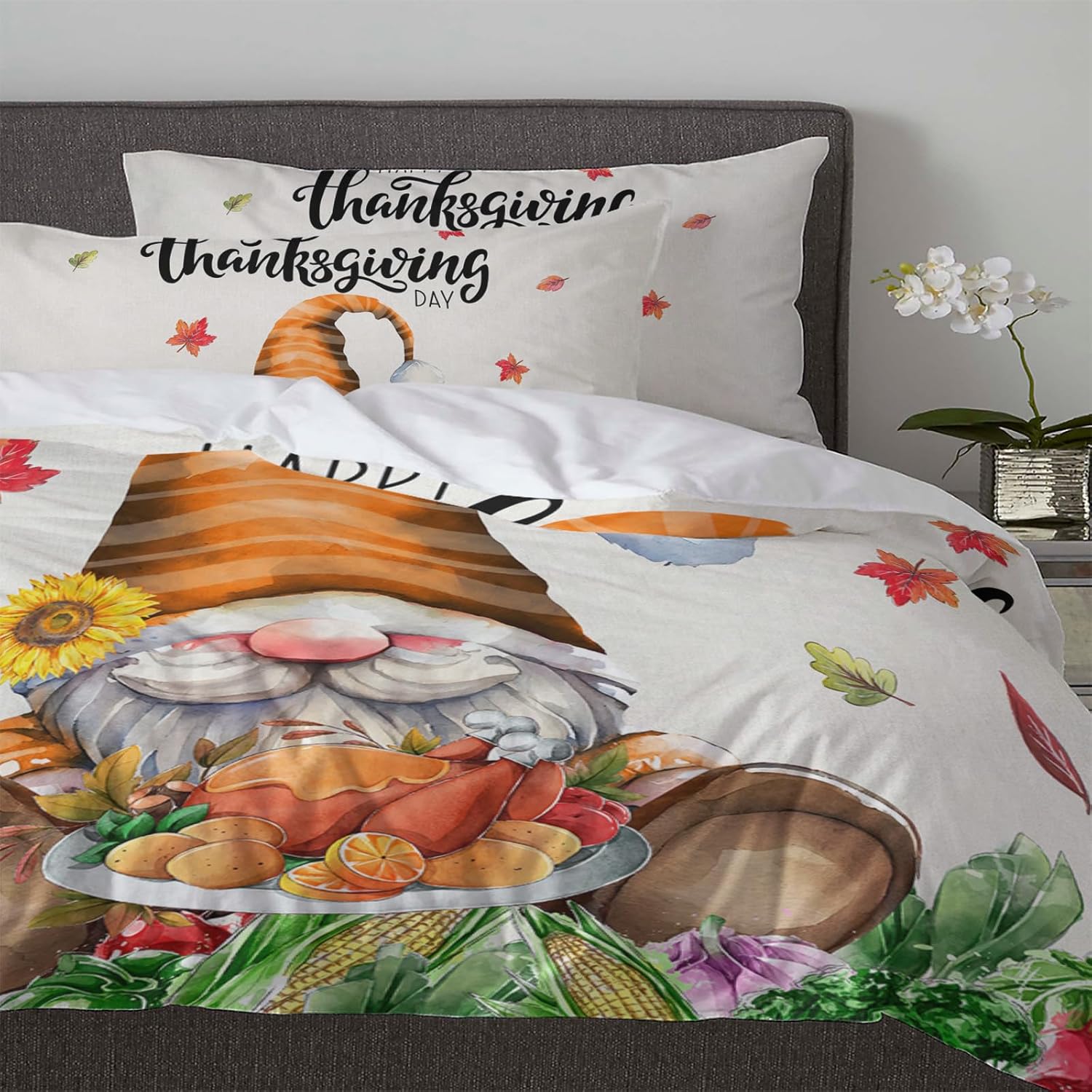 ZOE GARDEN Turkey Day Queen Duvet Cover Set with Zipper and Tiers