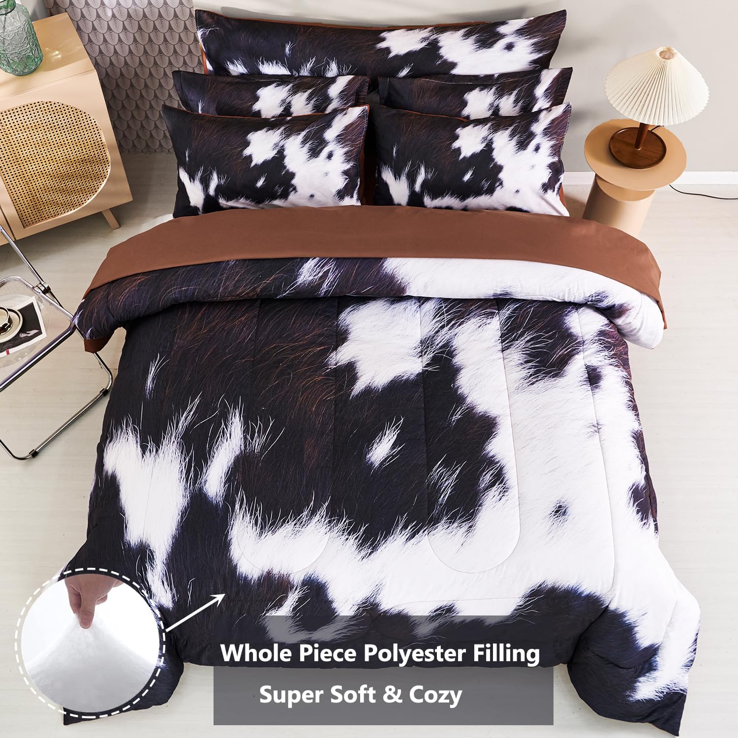 SUCSES 8-Piece Cal King Comforter Set with Cow Fur Print 1