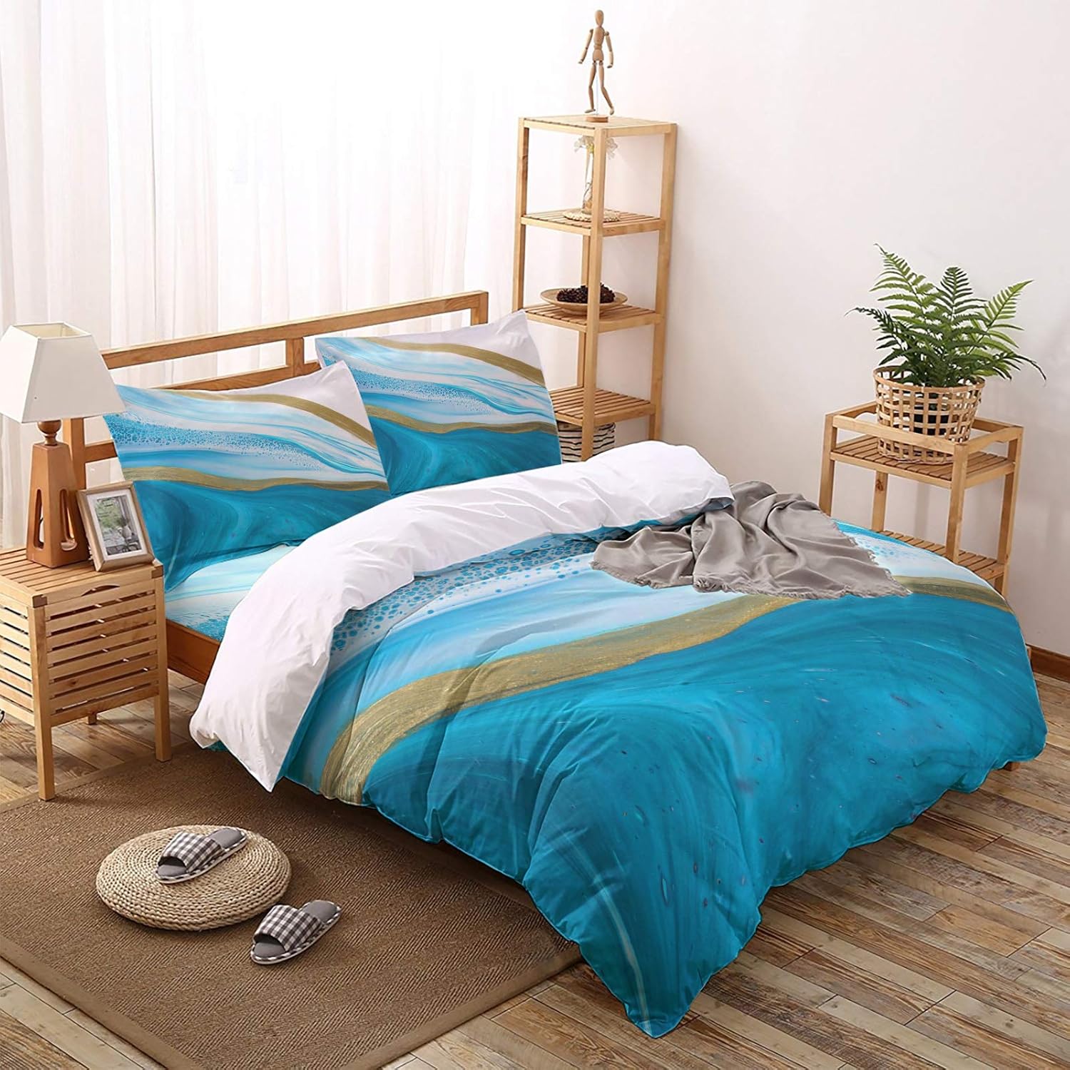 LooPoP 4PCS California King Duvet Cover Set Blue Ombre Marble Gradient