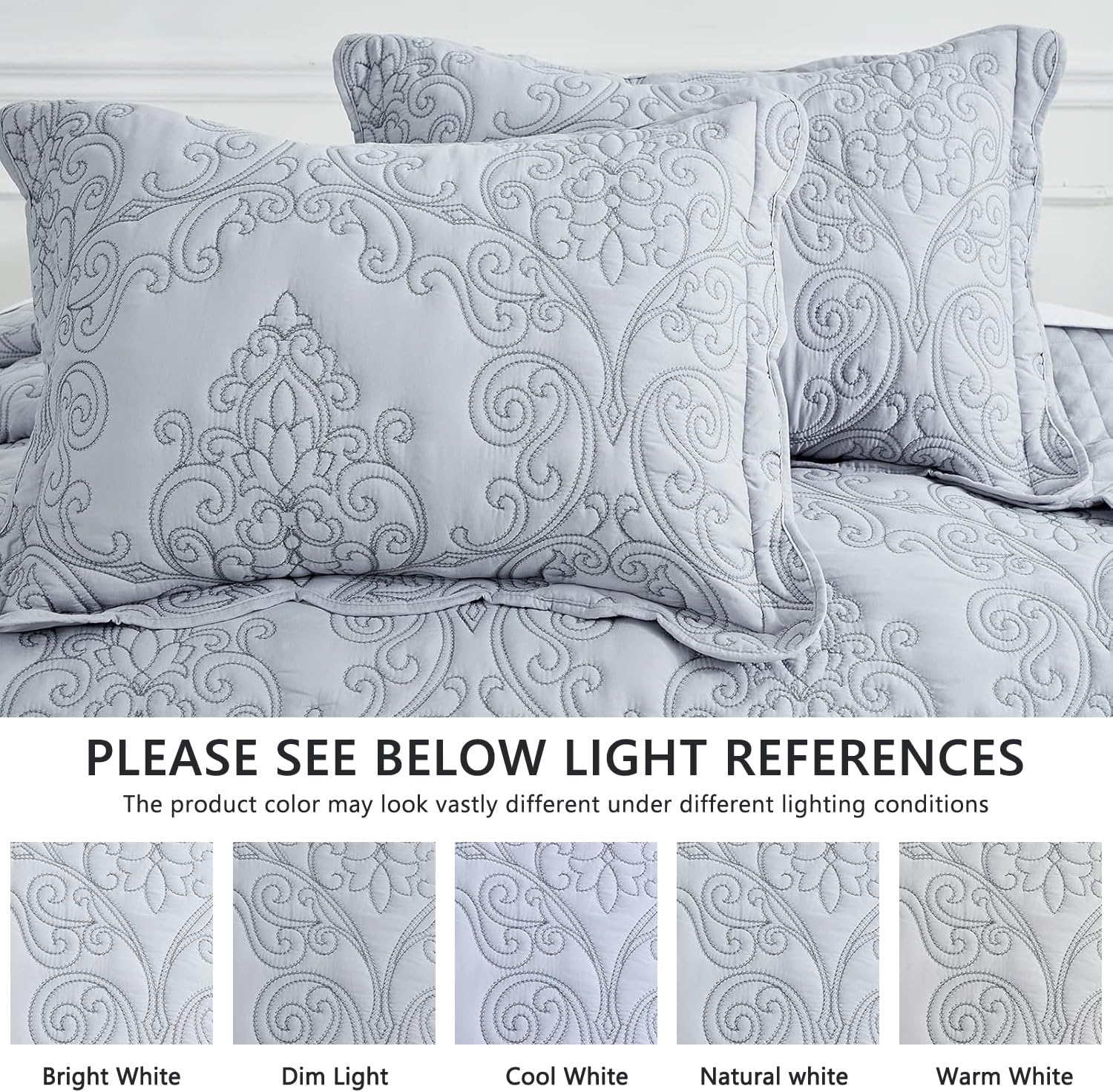 CHIXIN Full Size Bedspread Set - Damask Paisley Pattern 4-Piece Reversible