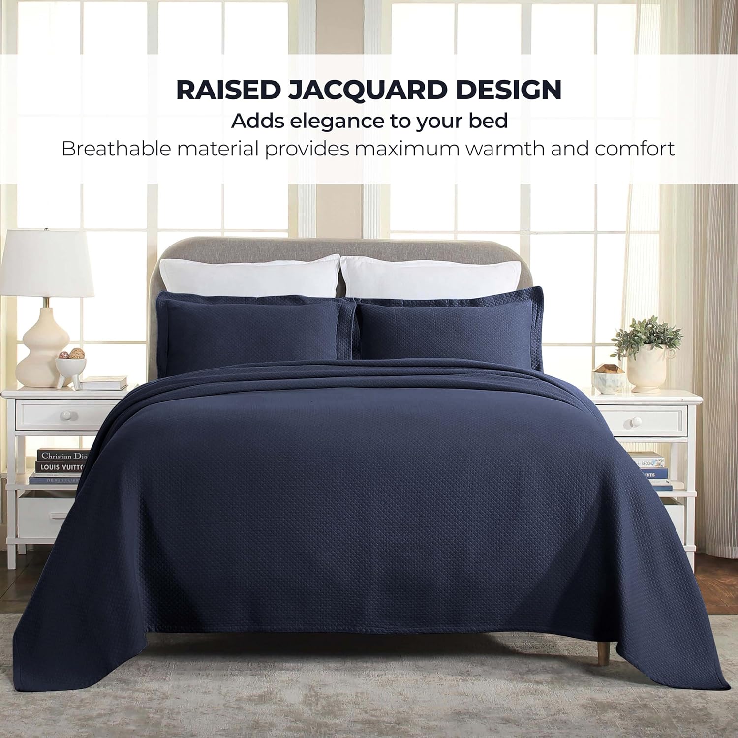 Superior Solitaire Cotton Bedspread Set Twin Navy Blue