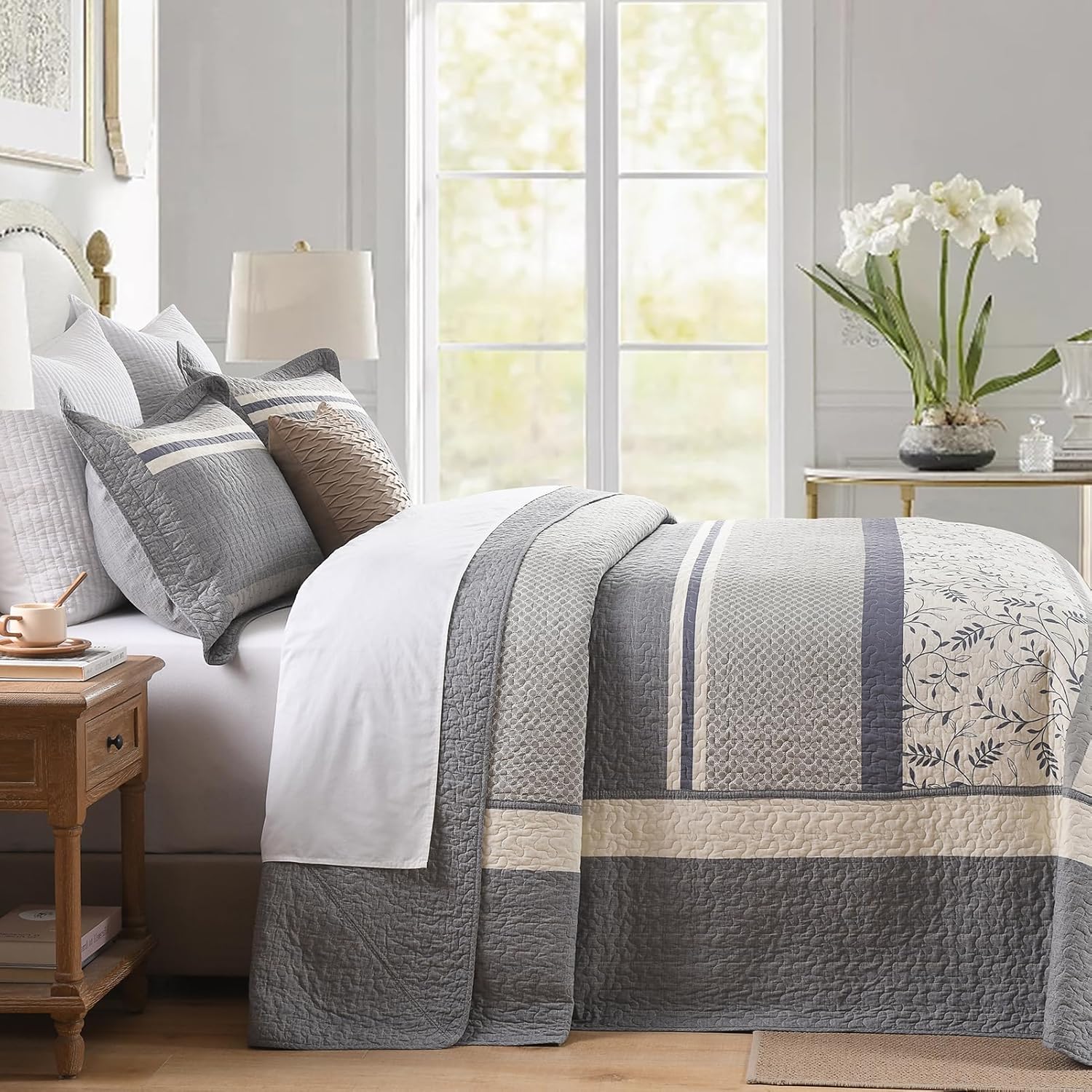 PANGUSHAN 128x120 Cotton Bedspread Set Gray