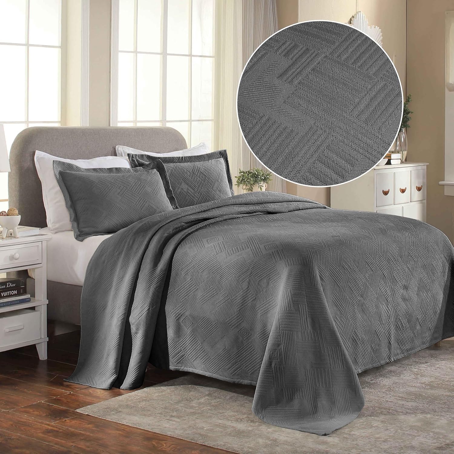 Superior 100 Cotton Geometric Bedspread Set Twin Charcoal
