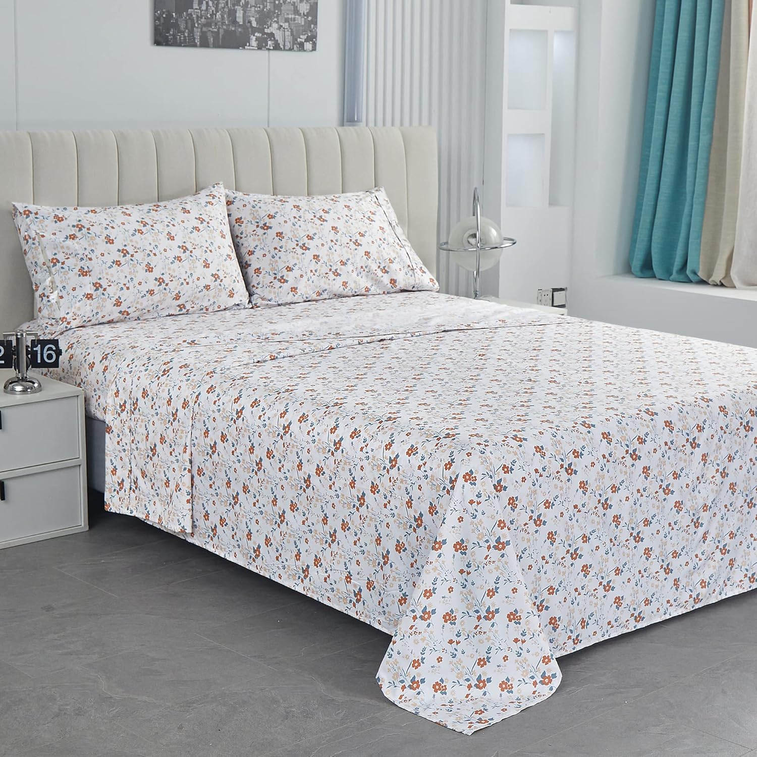 Softan Orange Floral Twin Sheet Set - 3 Piece