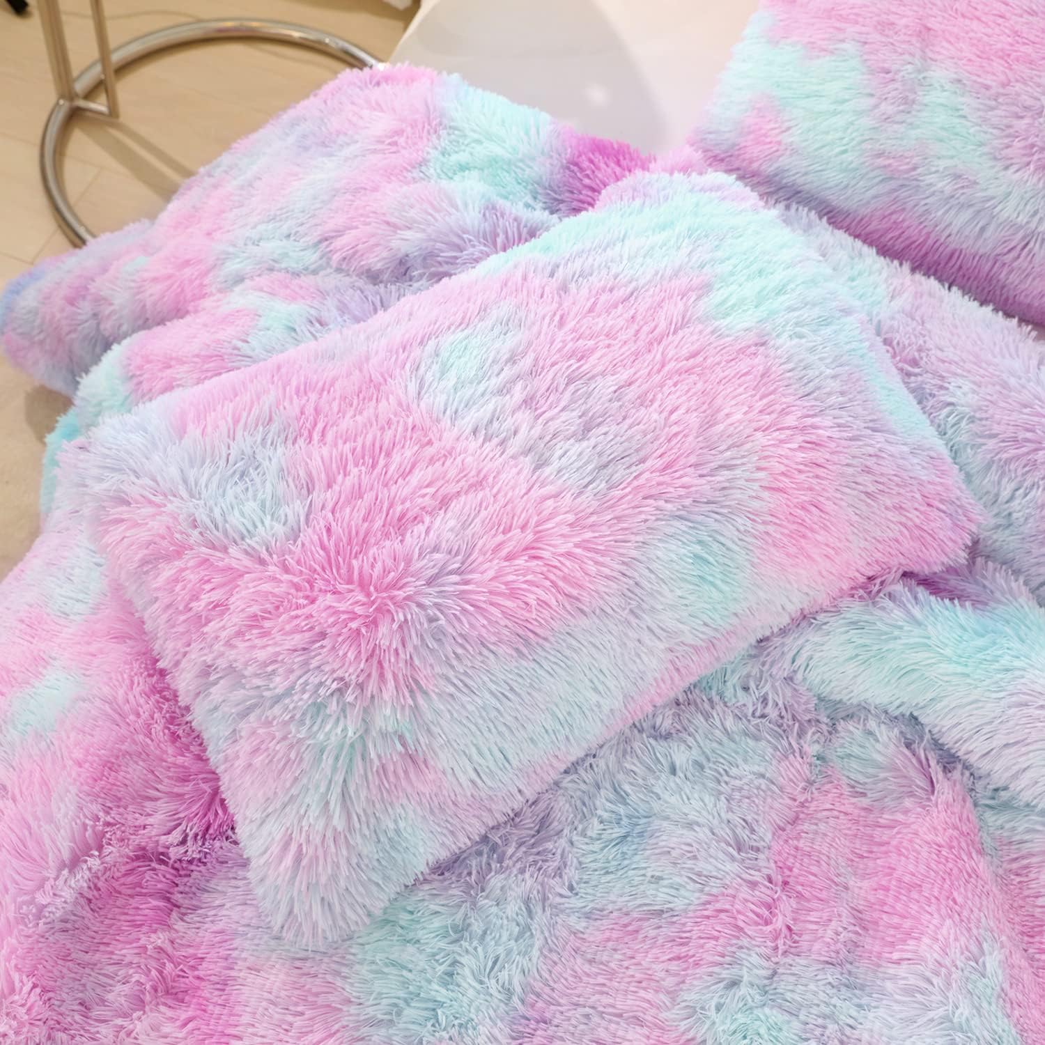 Kids Girls Faux Fur Queen Comforter Set 3PC