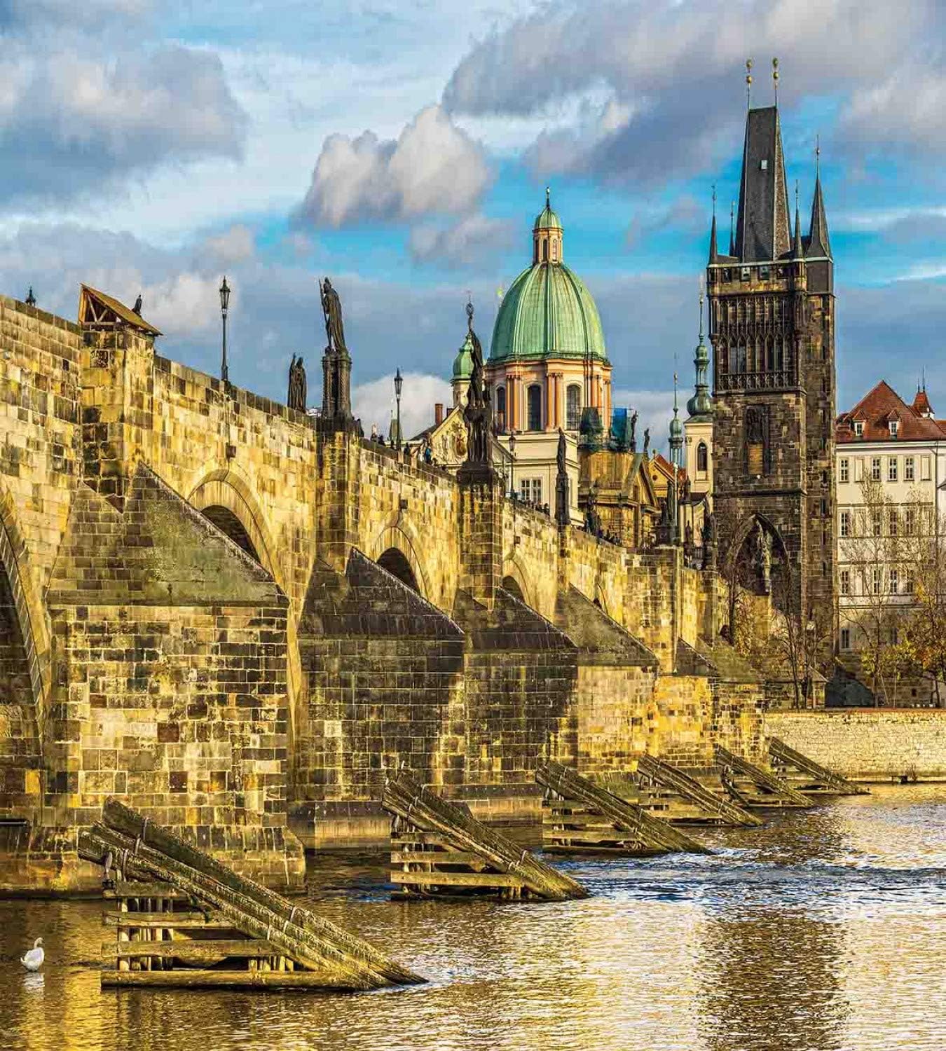 Ambesonne Landscape Duvet Cover Set - Prague Charles Bridge Castle