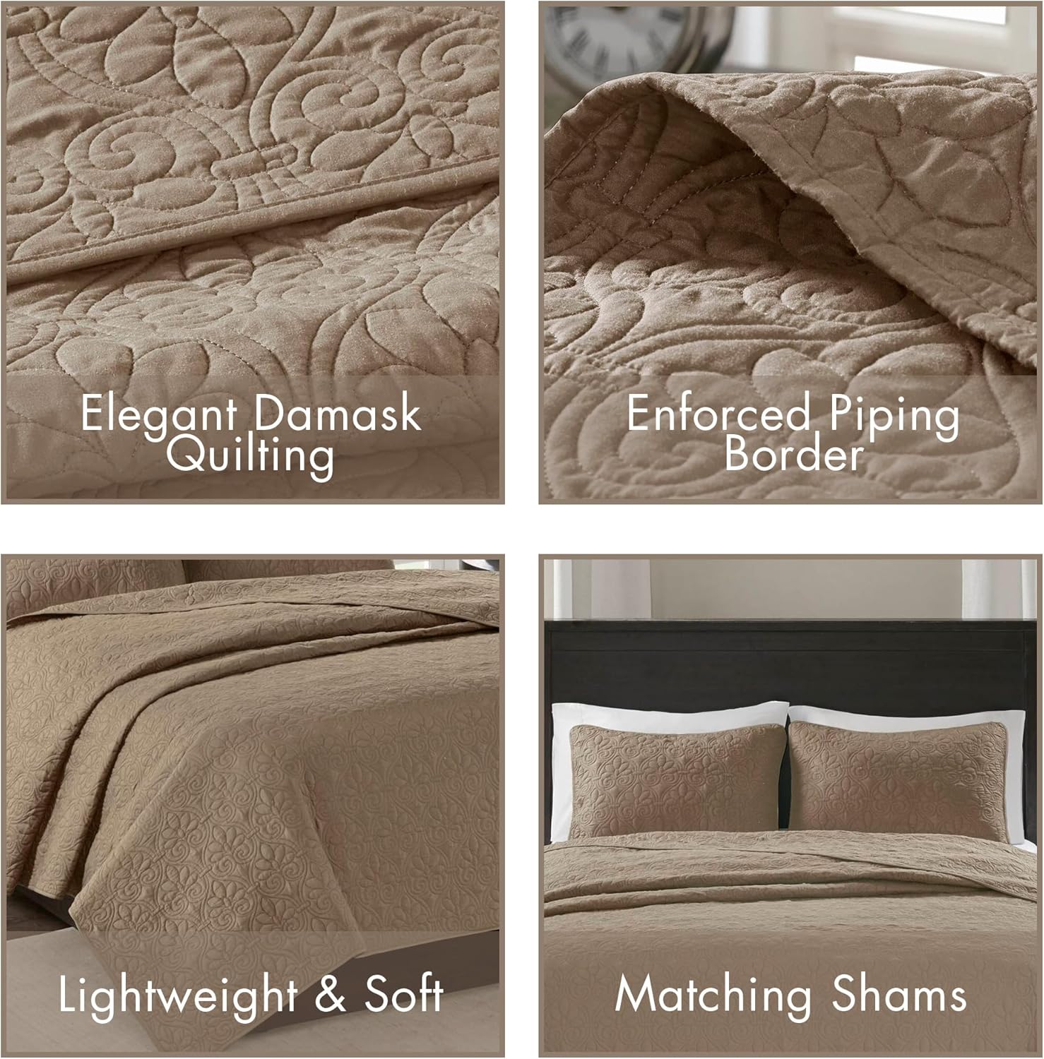 Madison Park Quebec Quilt Set - Dusty Khaki 3 Piece