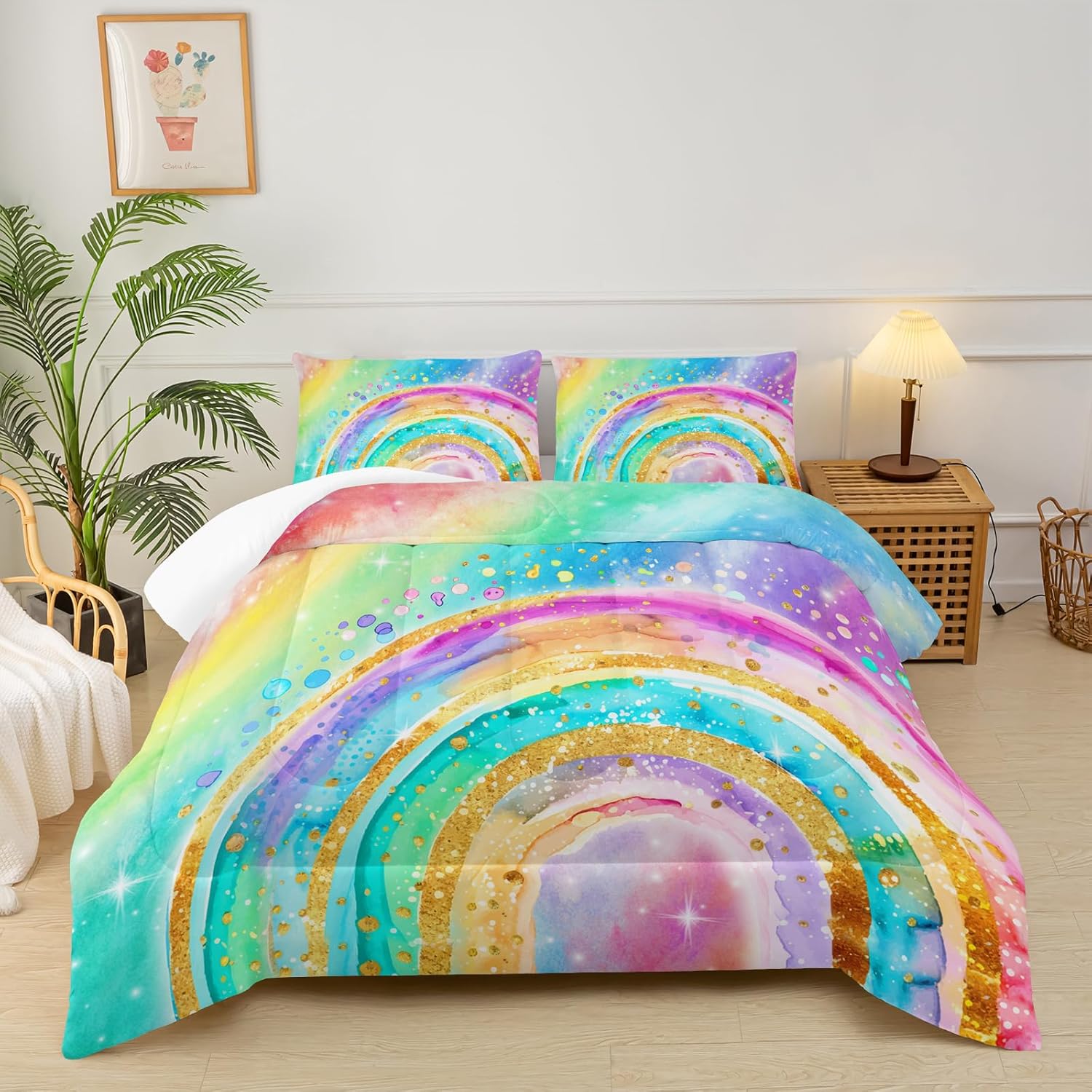 Cute Rainbow Queen Comforter Set for Kids