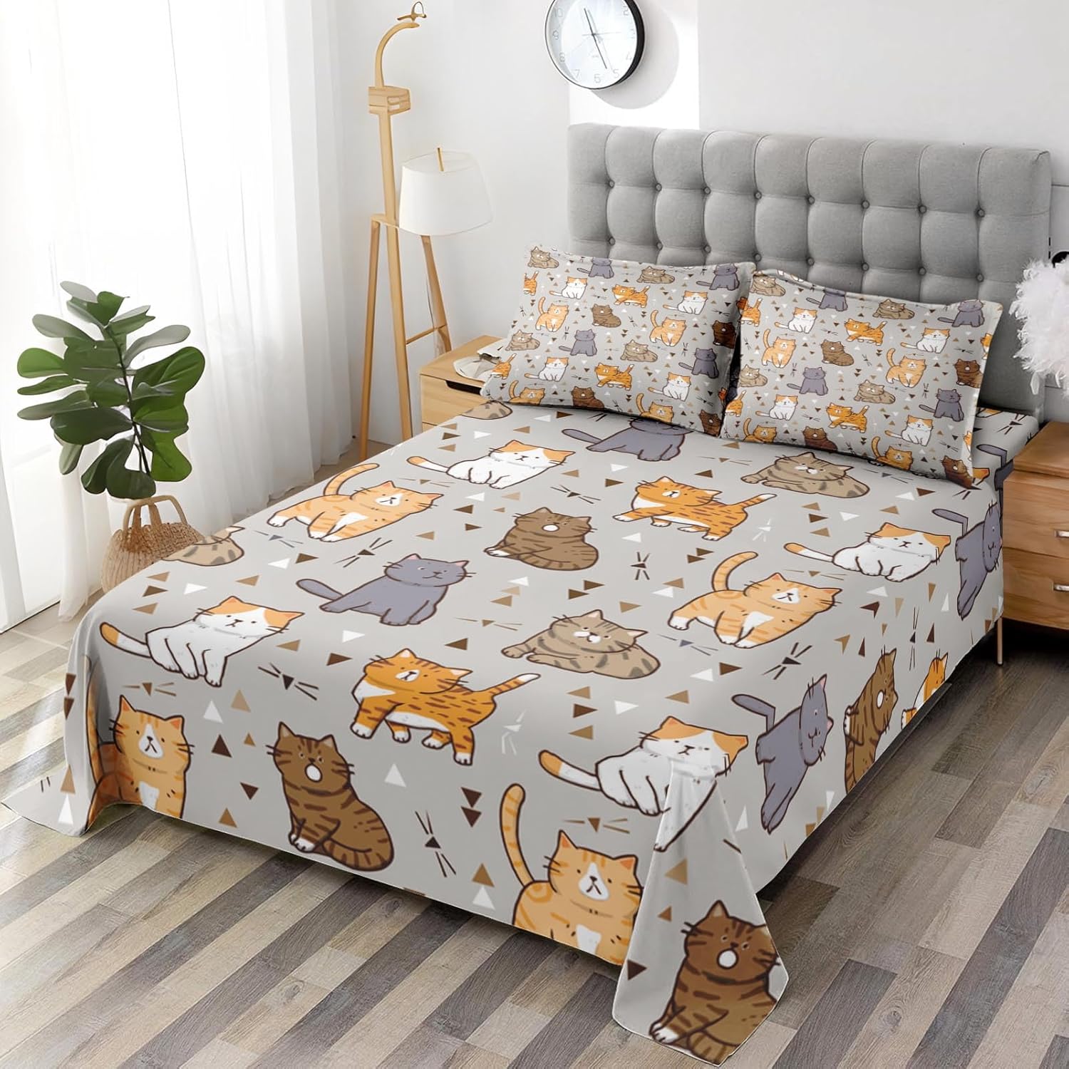 Pamnest Queen Size Bed Sheet Set with Cute Cat Design