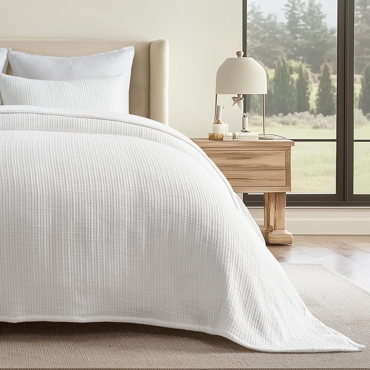 Evergracehome Cotton Bedspread Queen Set White