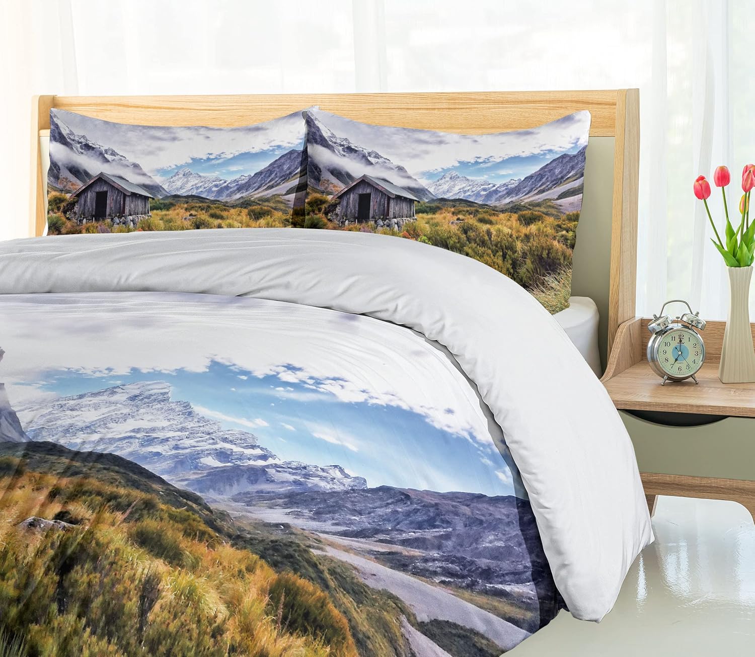 Ambesonne Landscape Duvet Cover Set Twin Green Grey