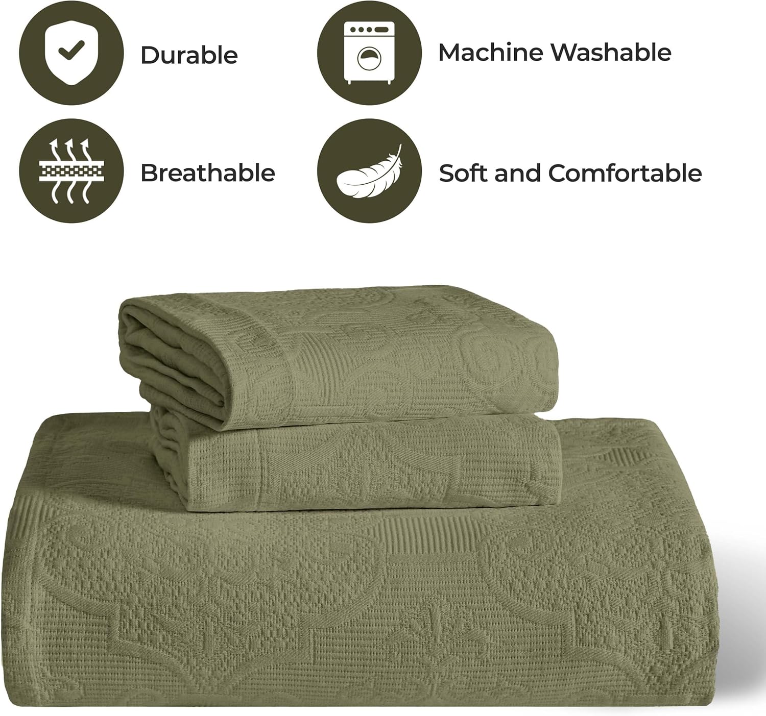 Superior Cotton Bedspread Set 3-Piece Sage King