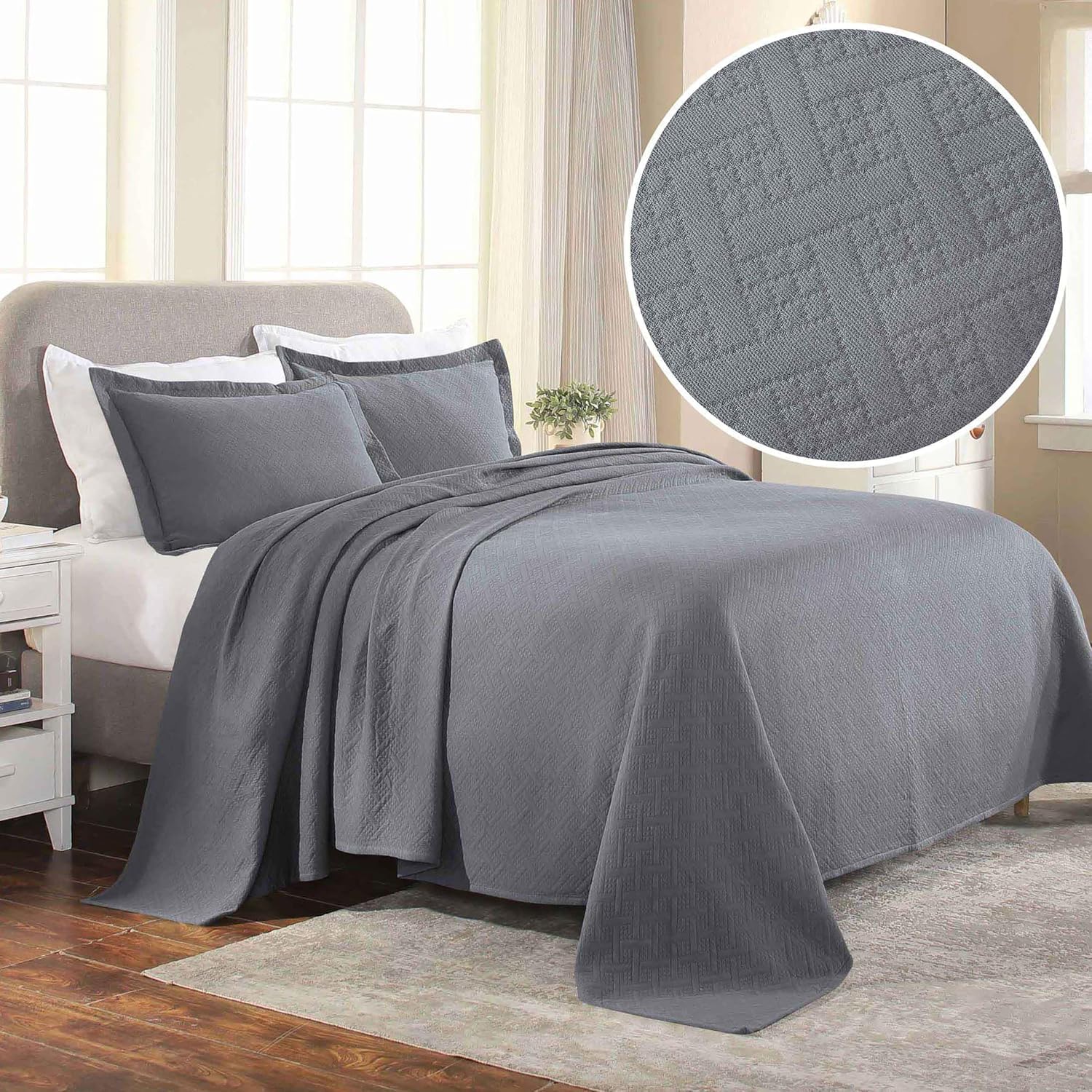 Superior 100 Cotton Basket Weave Bedspread Set Full Grey