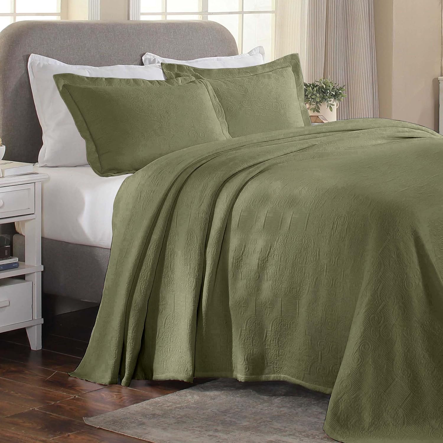 Superior Cotton Bedspread Set 3-Piece Sage King