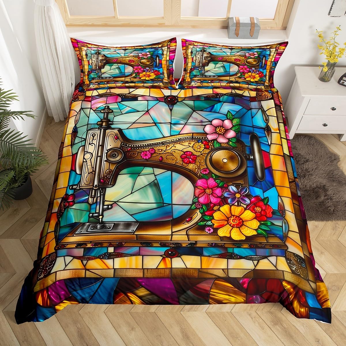 Manfei Retro Floral Duvet Cover Set Twin Size