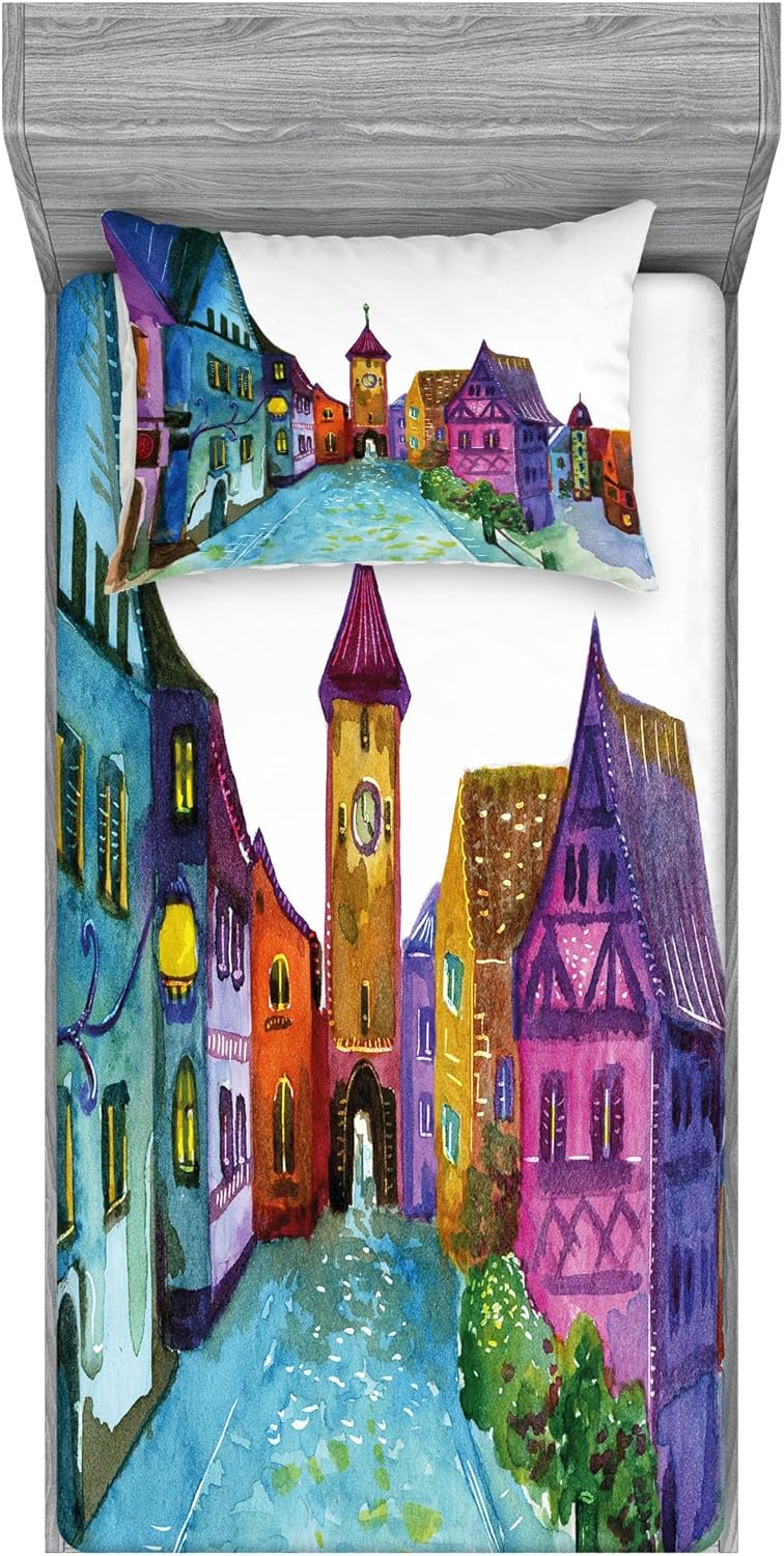 Ambesonne Cartoon Sheet Pillow Sham Set Twin Size