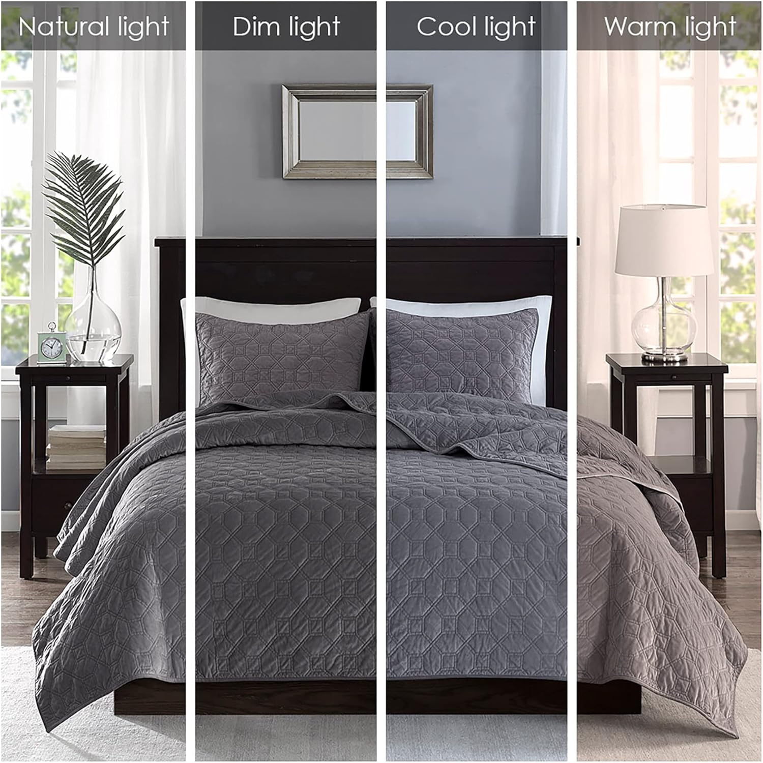 Madison Park Velvet Coverlet Set 3 Piece Grey
