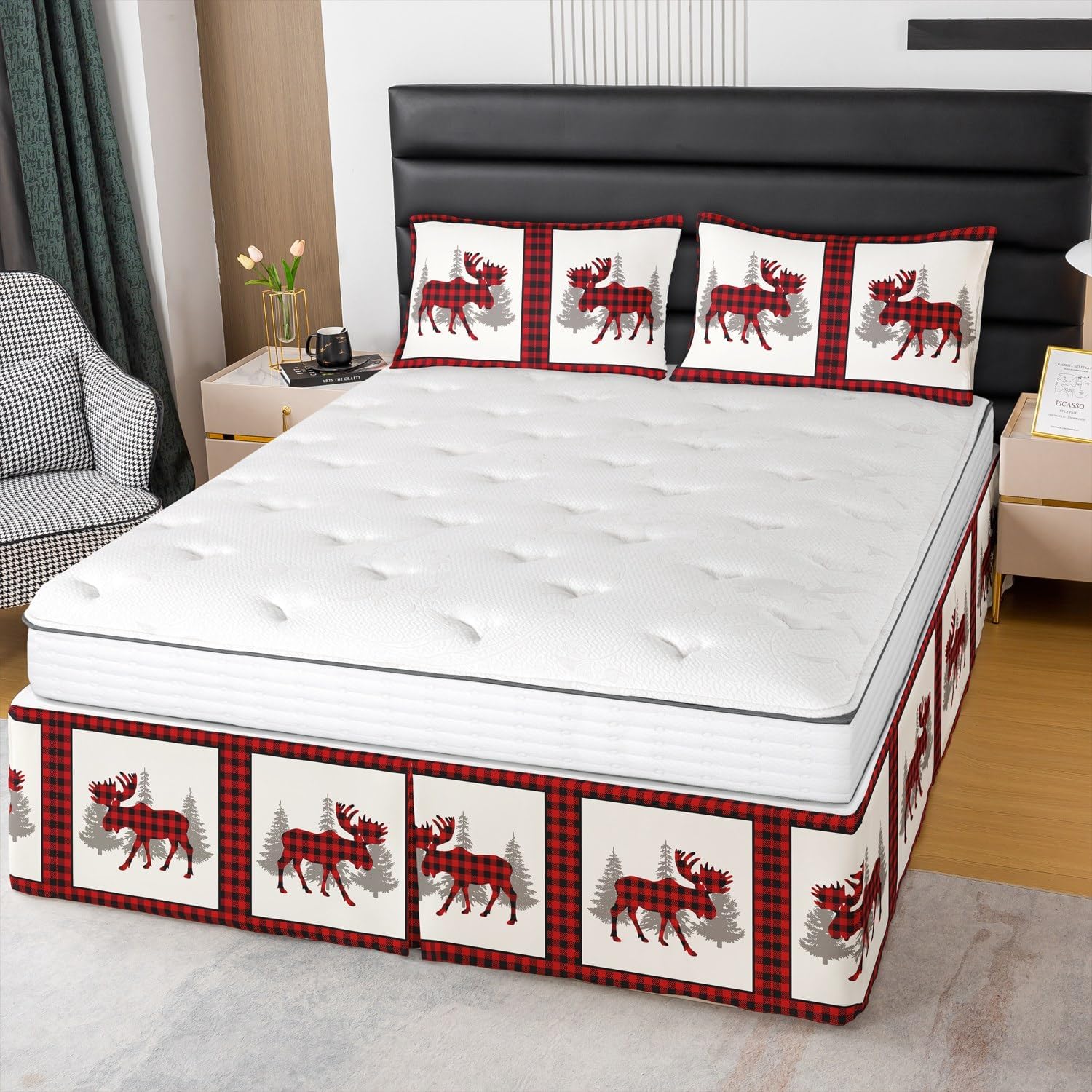 Feelyou Christmas Moose Bed Skirt King Size 15 Inch Drop