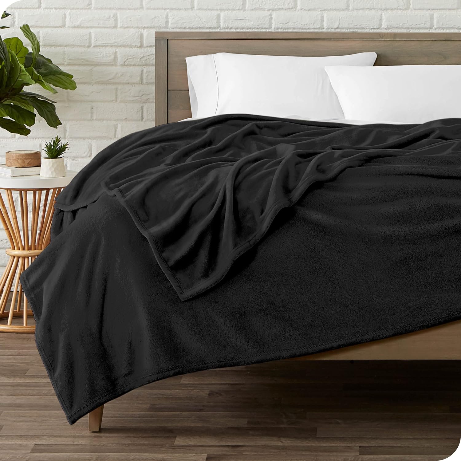 Bare Home Comforter Set with Microplush Blanket King Black
