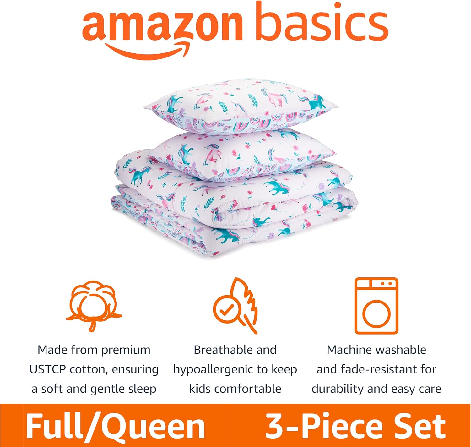 Amazon Basics Kids 3 Piece Cotton Reversible Comforter Set with Sham