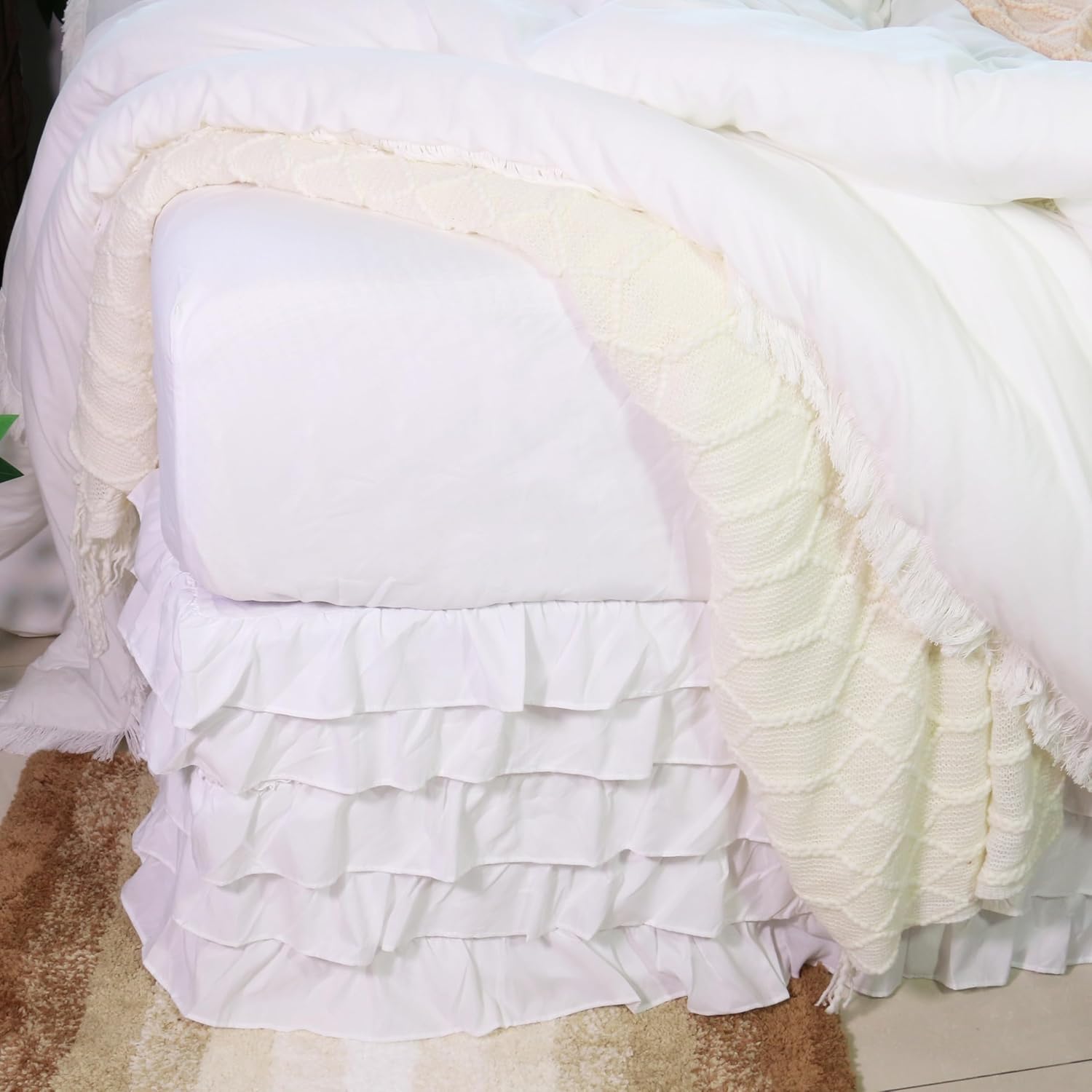 Empire Home Pleated Ruffled Bed Skirt Solid Dust Ruffle White Full