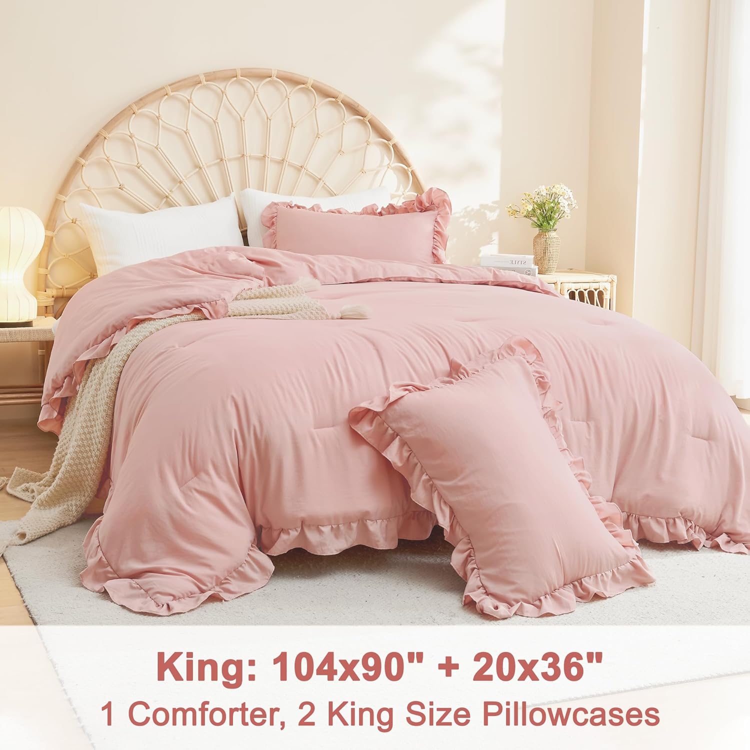 Litanika Blush Pink Ruffle Comforter Set 3 Piece