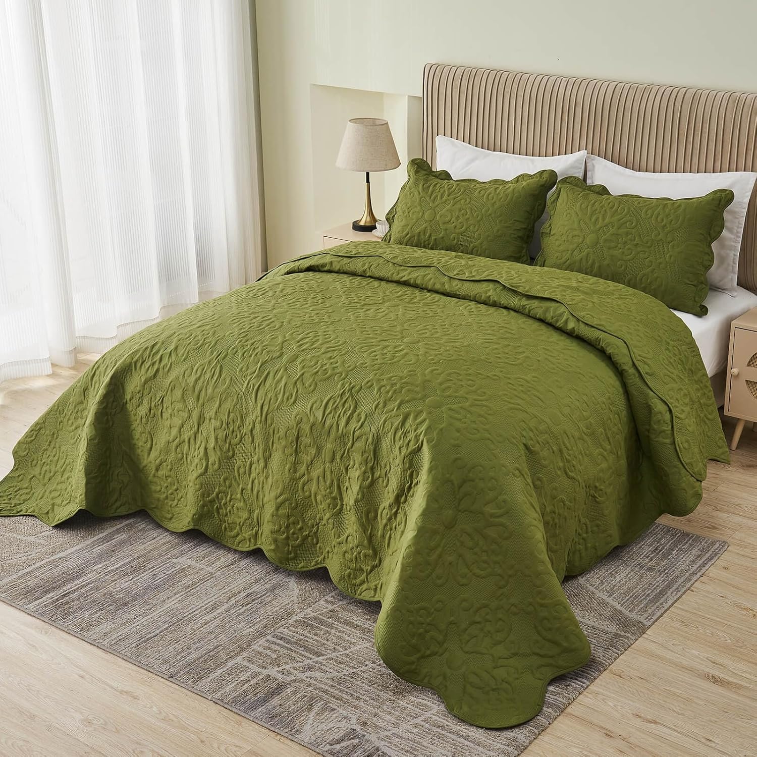 Kingnex Olive Green Oversized King Bedspread Set