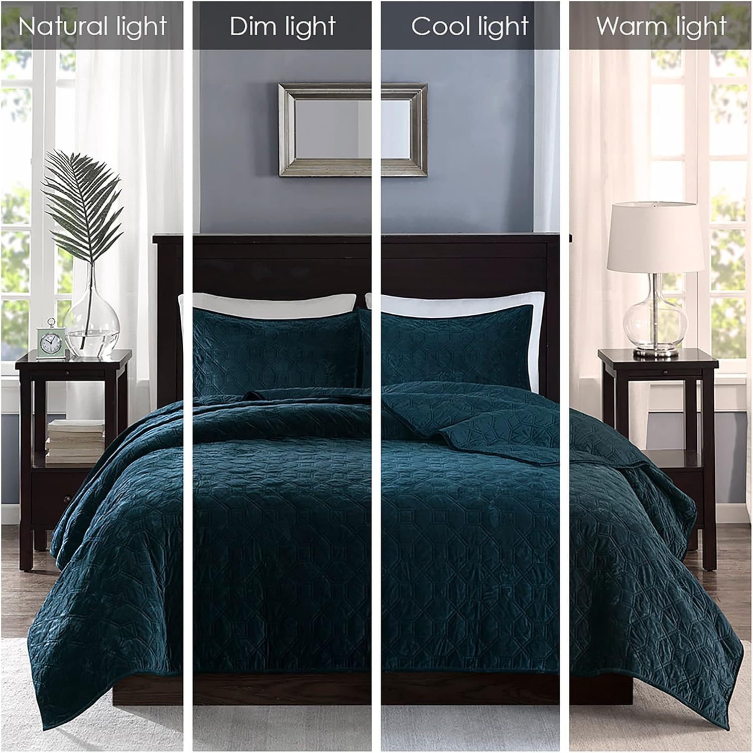 Madison Park Harper Velvet Quilt Set Teal 3 Piece