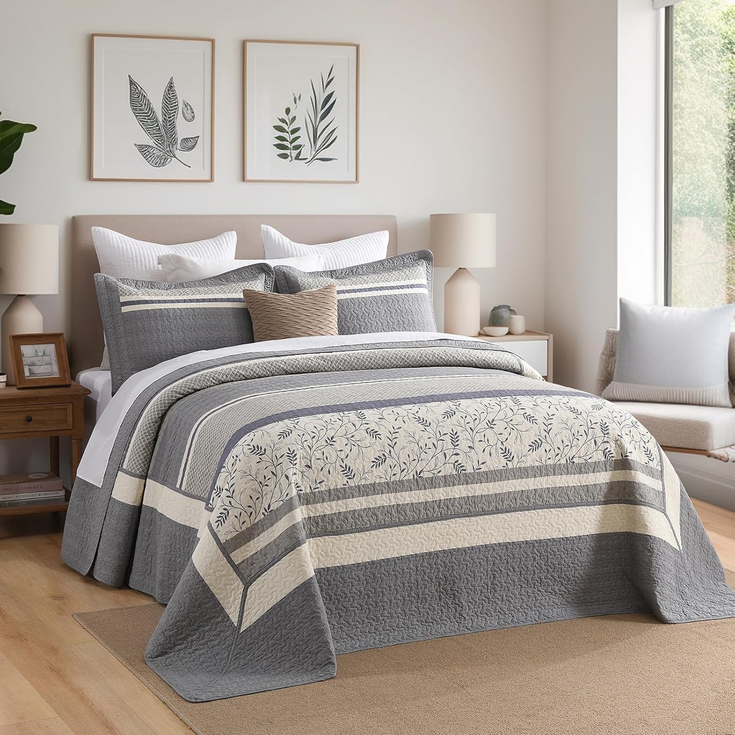 PANGUSHAN 128x120 Cotton Bedspread Set Gray