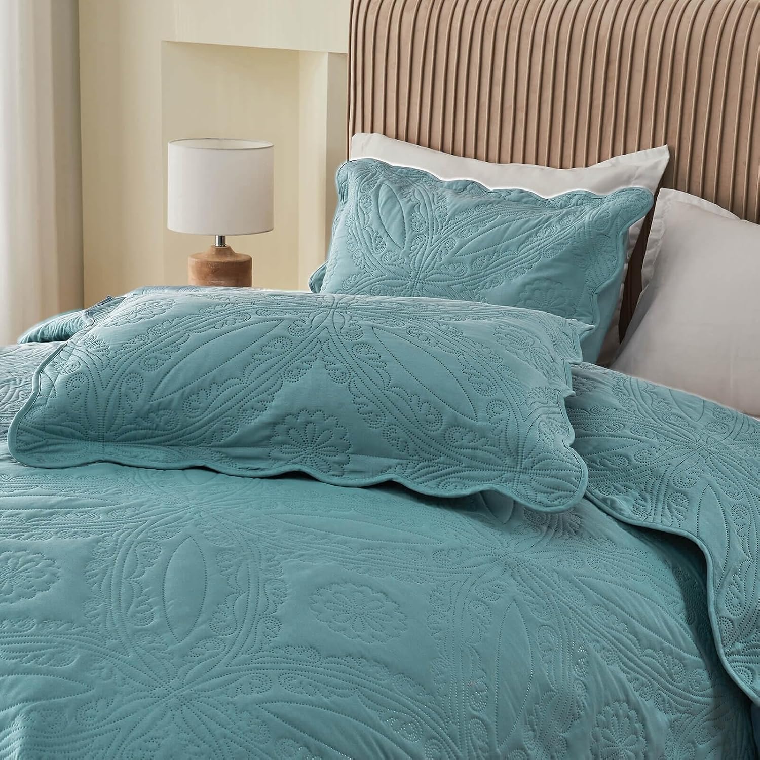 Kingnex Oversized Cal King Bedspread Set 3 Pieces Blue