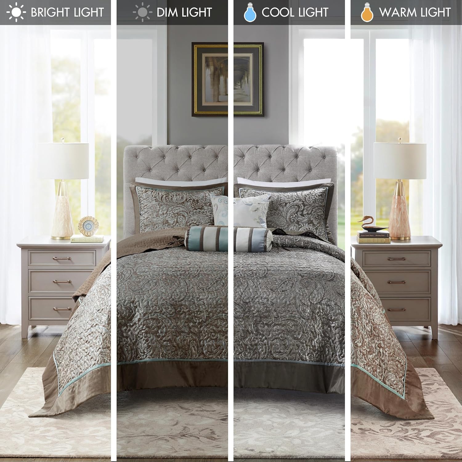 Madison Park Aubrey Reversible Quilted Bedspread Set Queen Blue 5 Piece